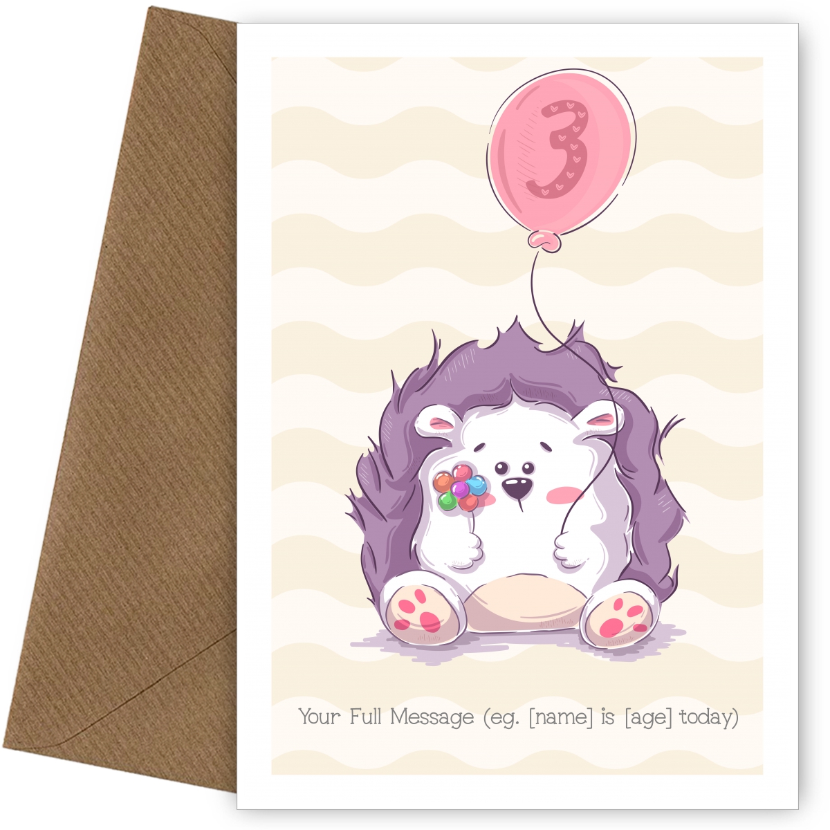 Personalised 3rd Birthday Card (Cute Hedgehog)