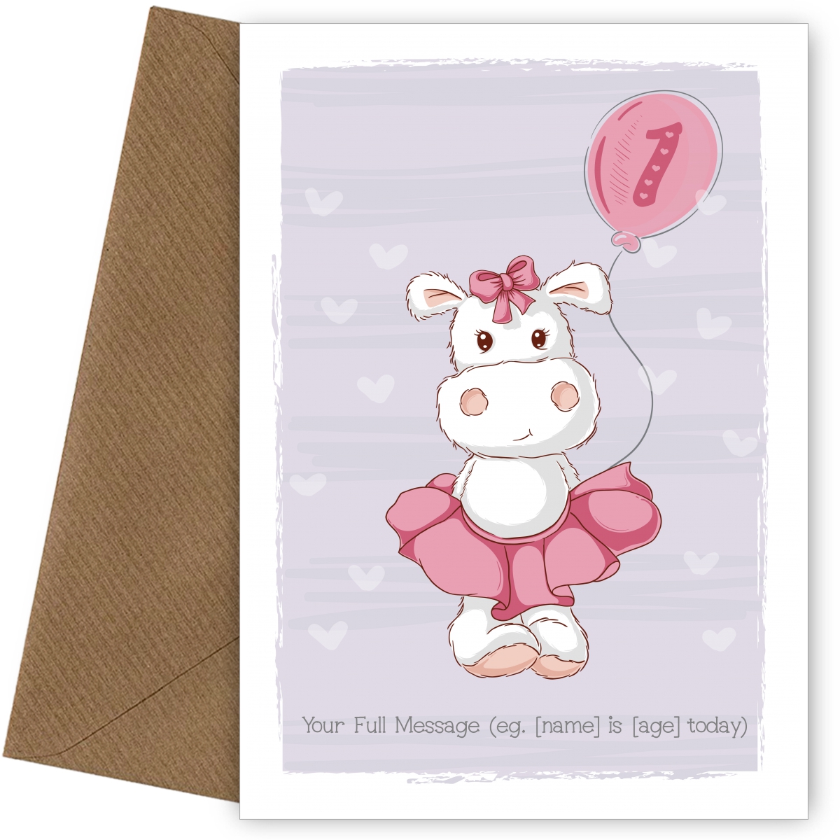 Cute 1st Birthday Card - Hippo in Tutu
