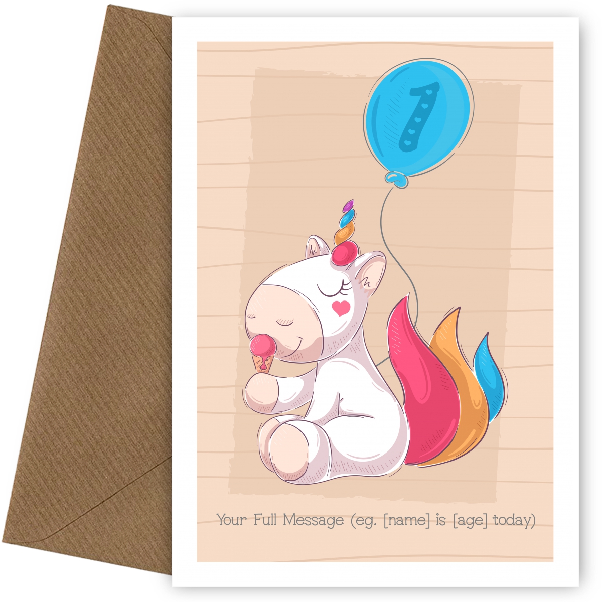 Cute Birthday Card - Unicorn Eating Ice-Cream