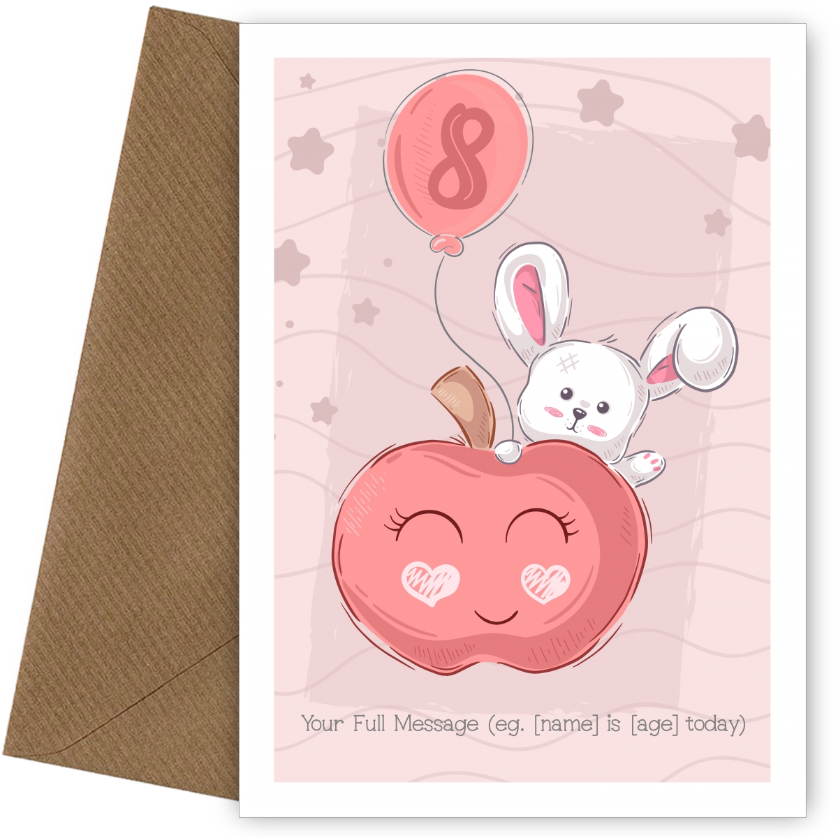Cute Birthday Card - Rabbit with Apple
