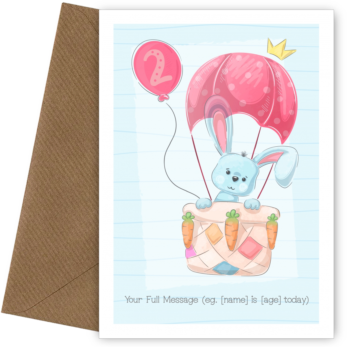Cute Birthday Card - Rabbit in a Hot Air Balloon