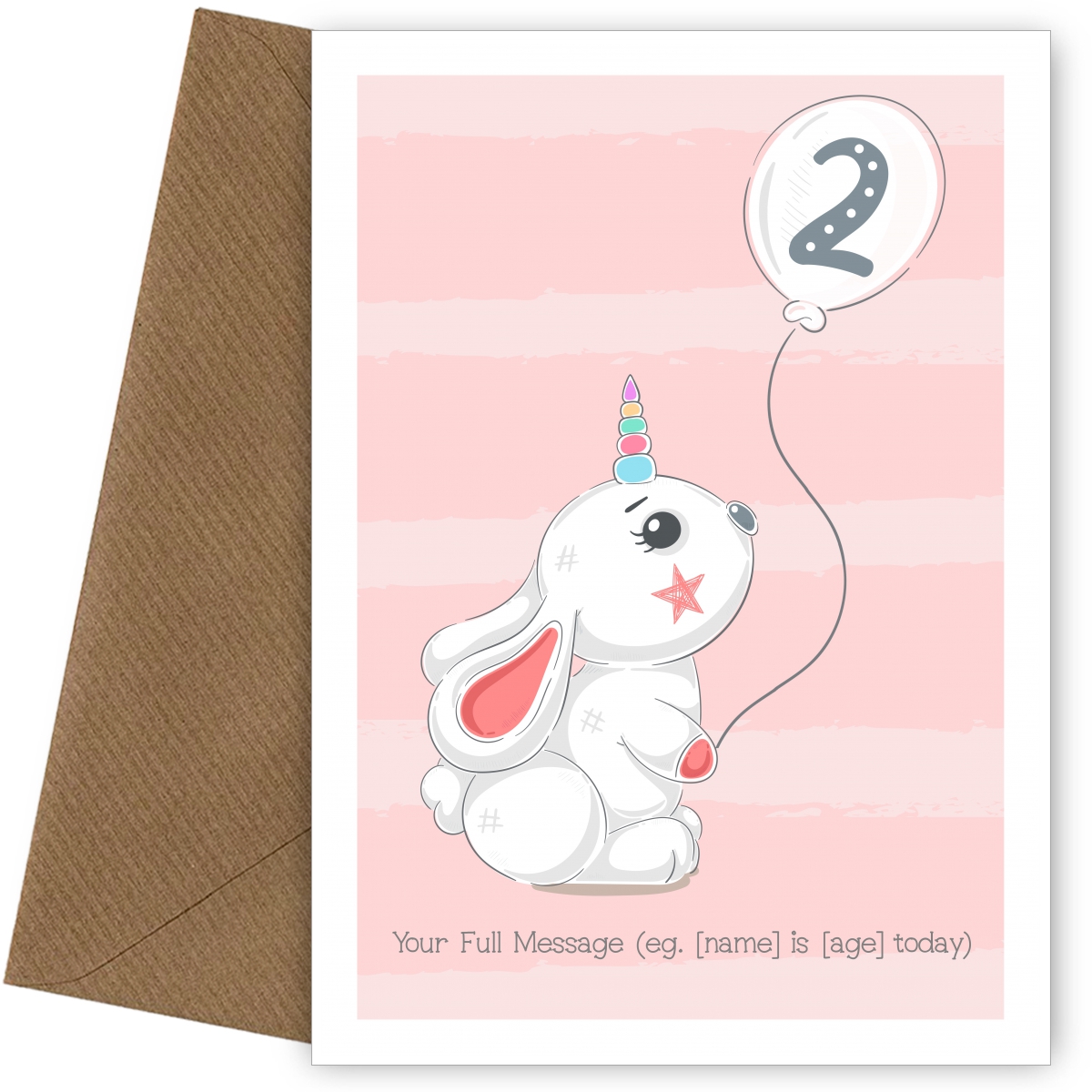 Cute 2nd Birthday Card - Rabbit Unicorn
