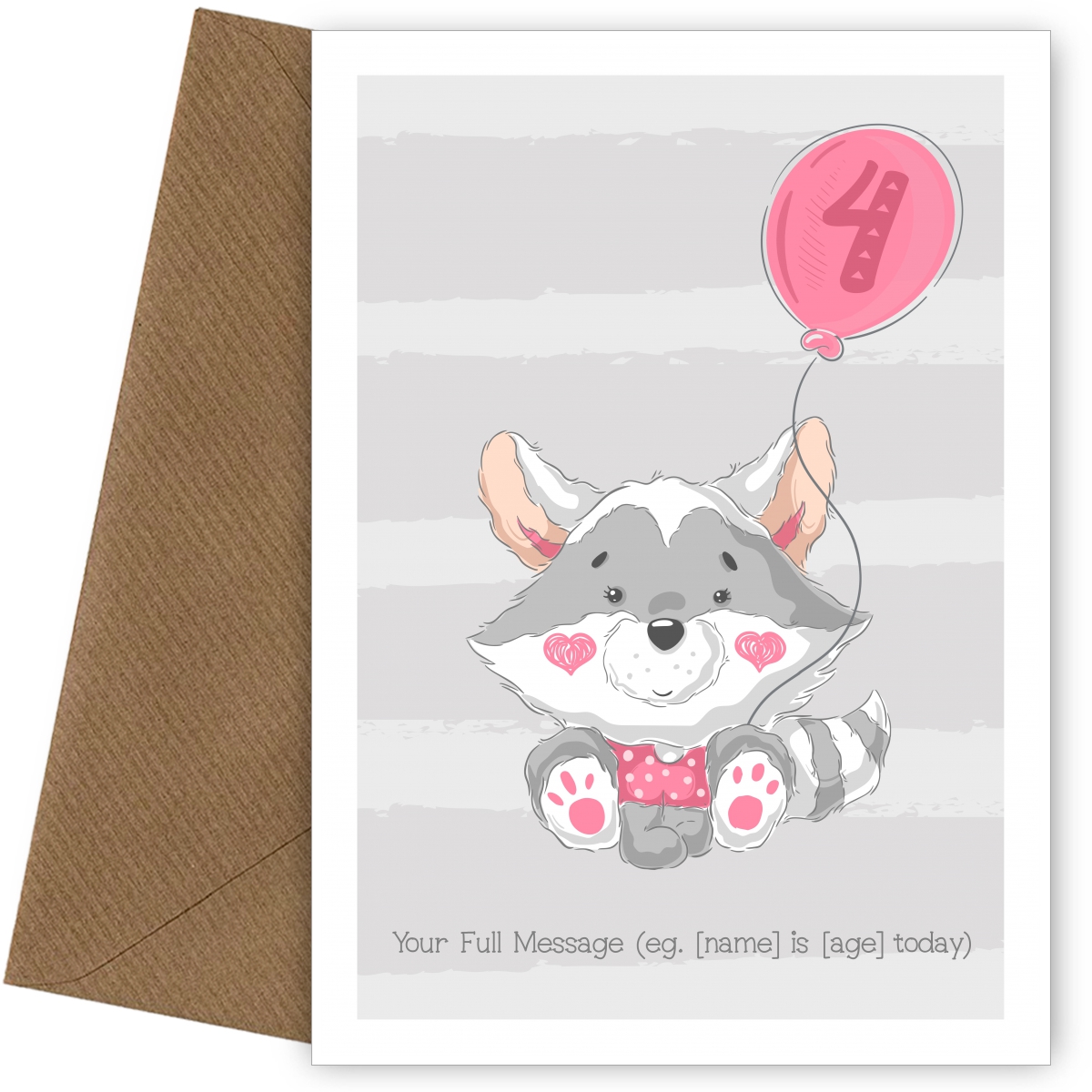 Cute 4th Birthday Card - Raccoon