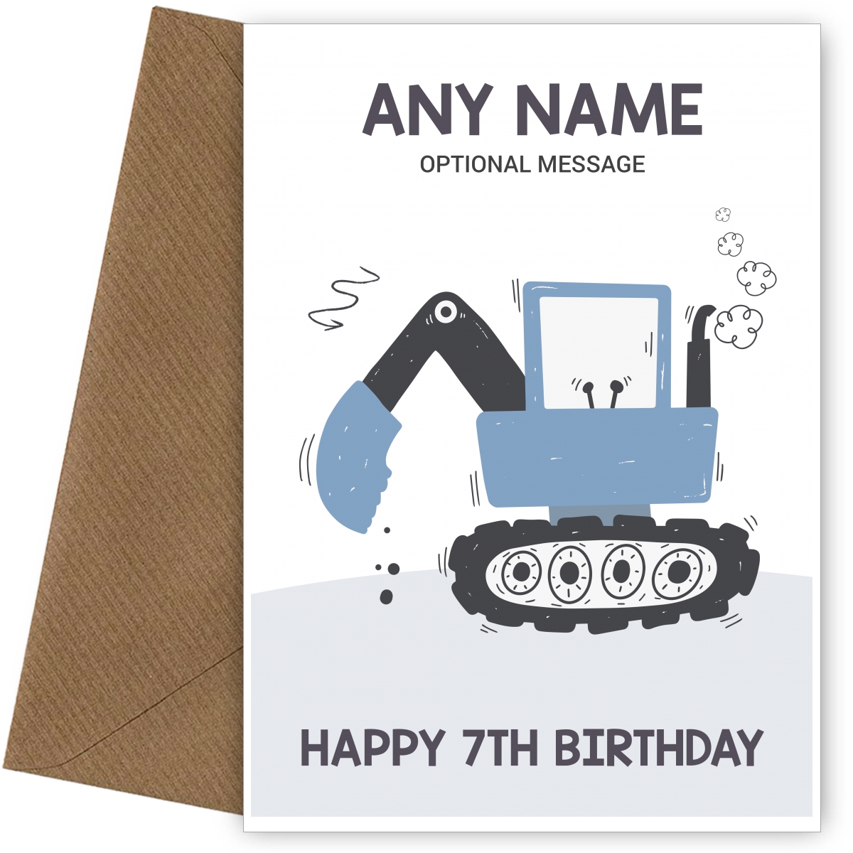 7th Birthday Card for Any Name - Blue Digger 7th Birthday Card for Any Name - Blue Digger