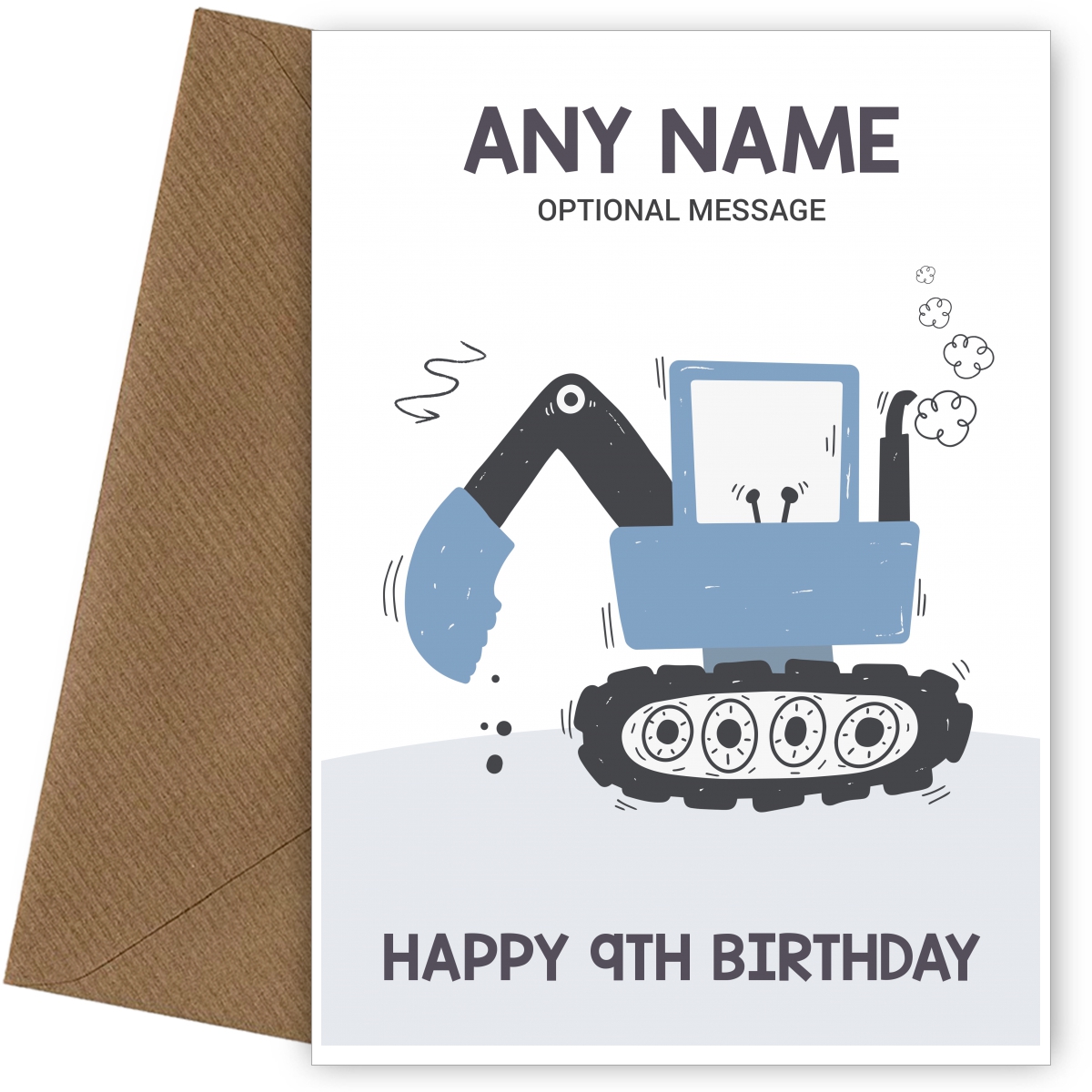 9th Birthday Card for Any Name - Blue Digger 9th Birthday Card for Any Name - Blue Digger