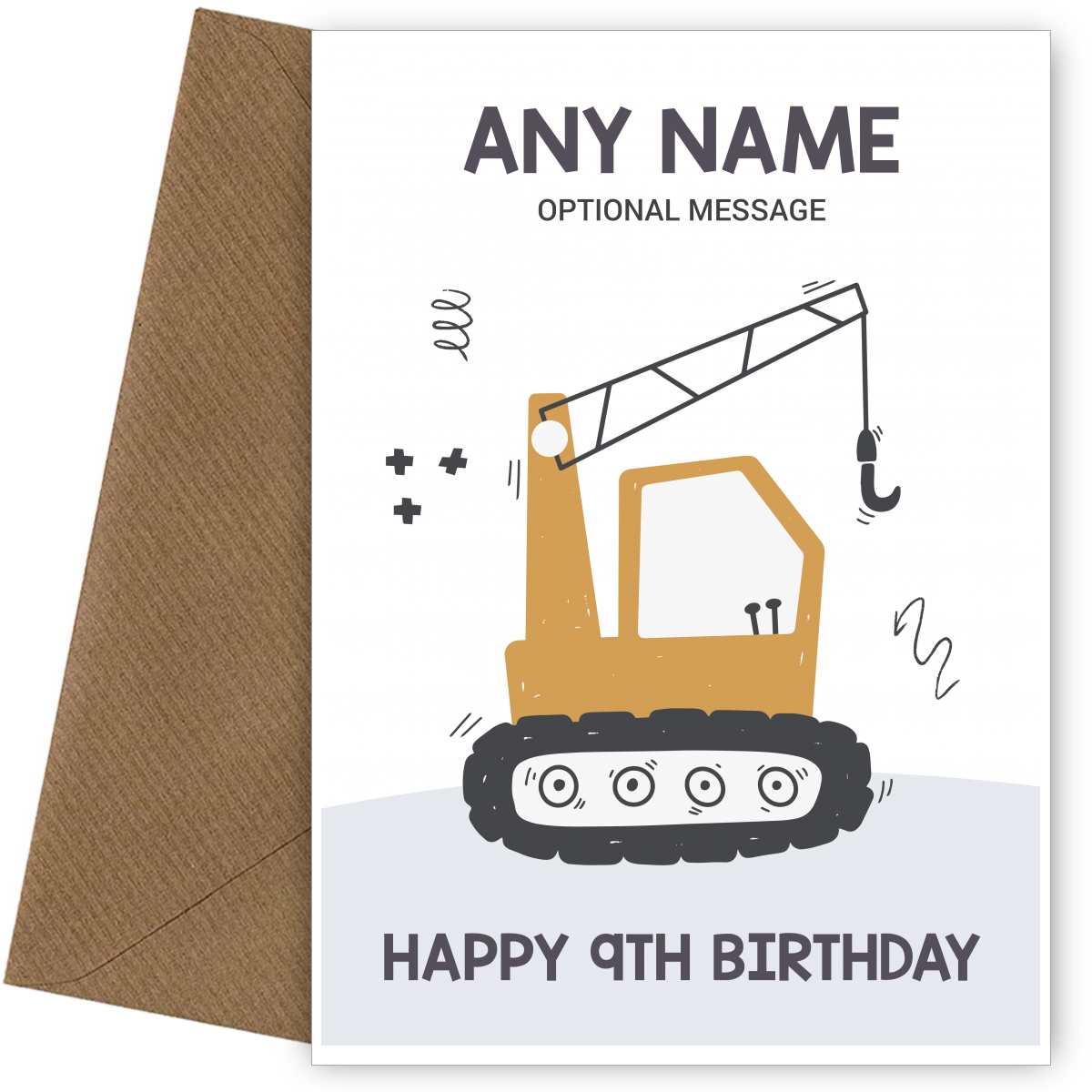 9th Birthday Card for Any Name - Yellow Crane 9th Birthday Card for Any Name - Yellow Crane