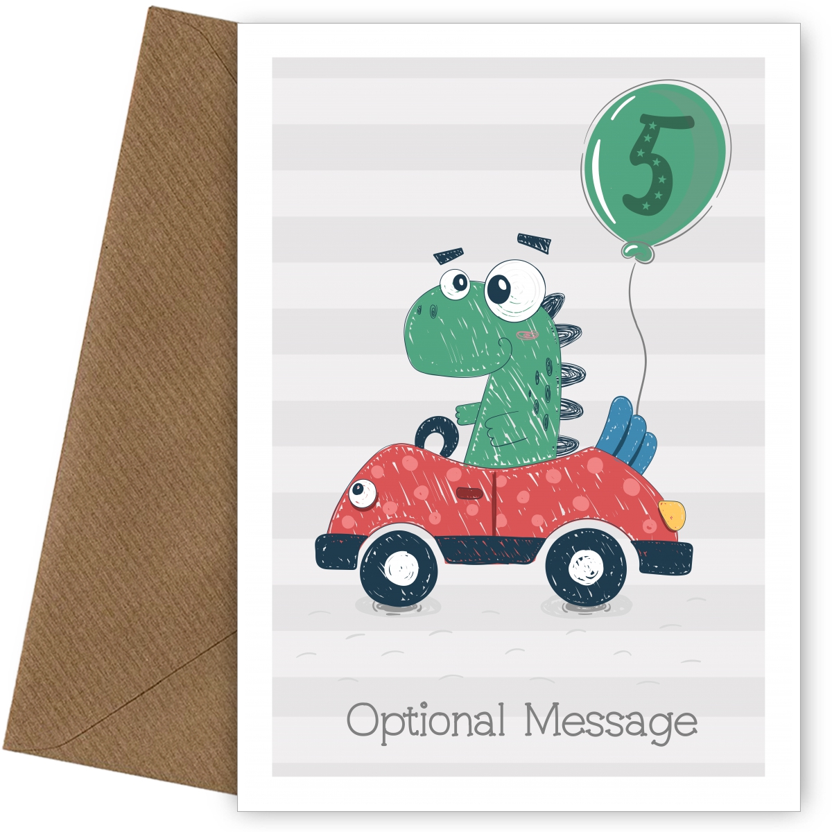 Personalised 5th Birthday Card (Dinosaur in a Car)