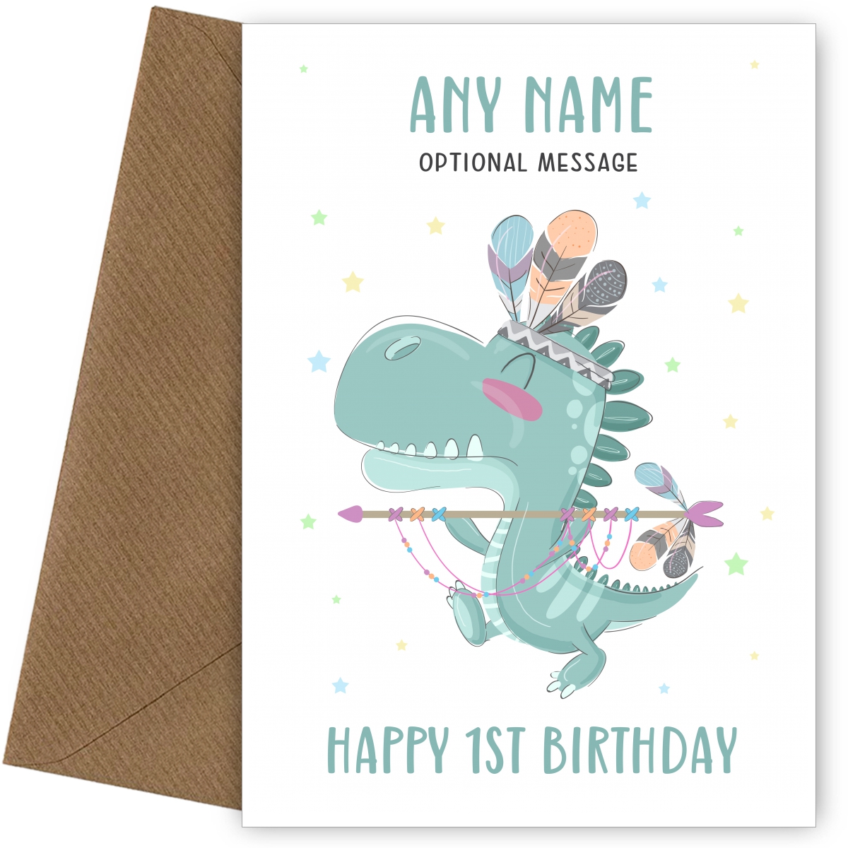1st Birthday Card for Any Name - Dinosaur Indian