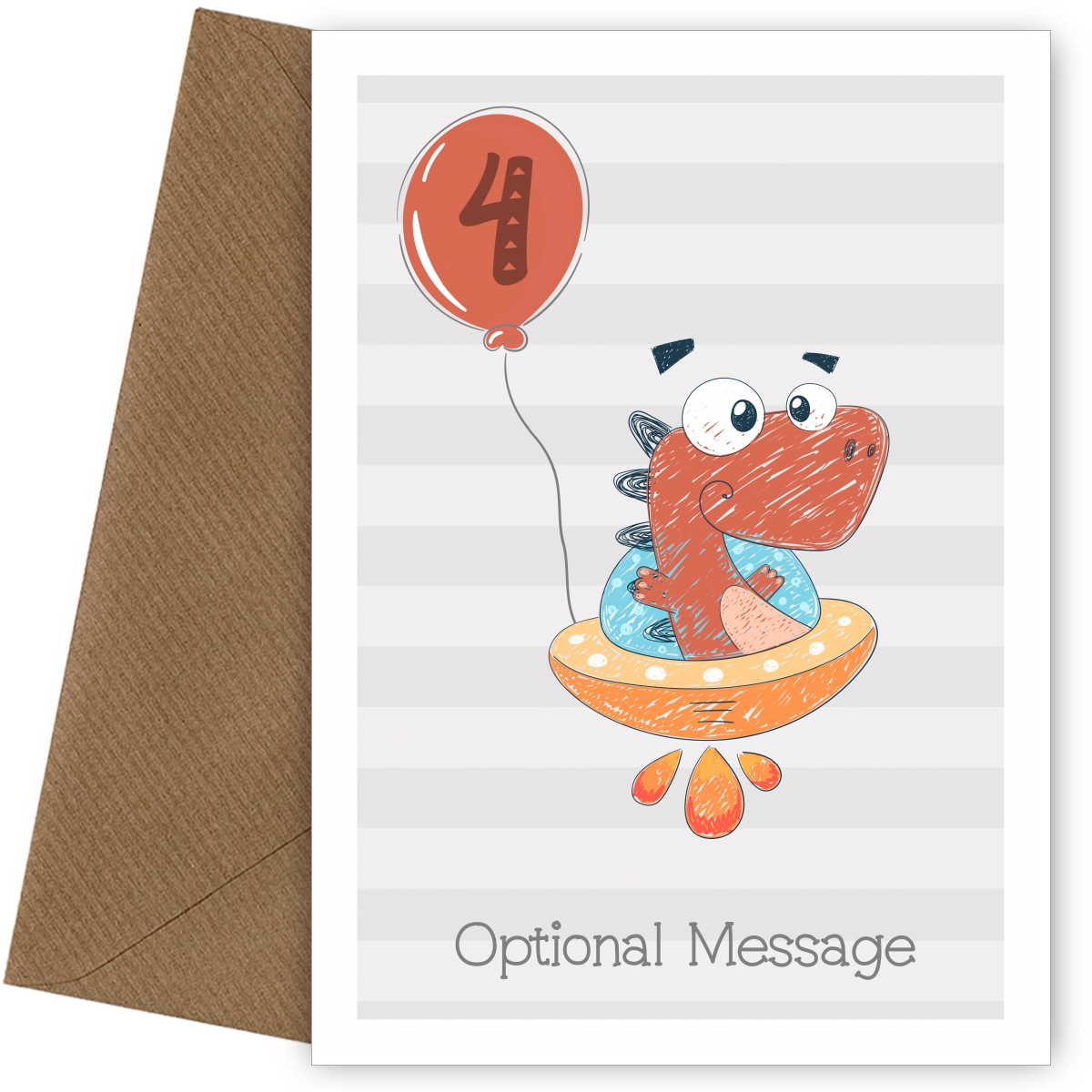 Personalised 4th Birthday Card (Dinosaur UFO)