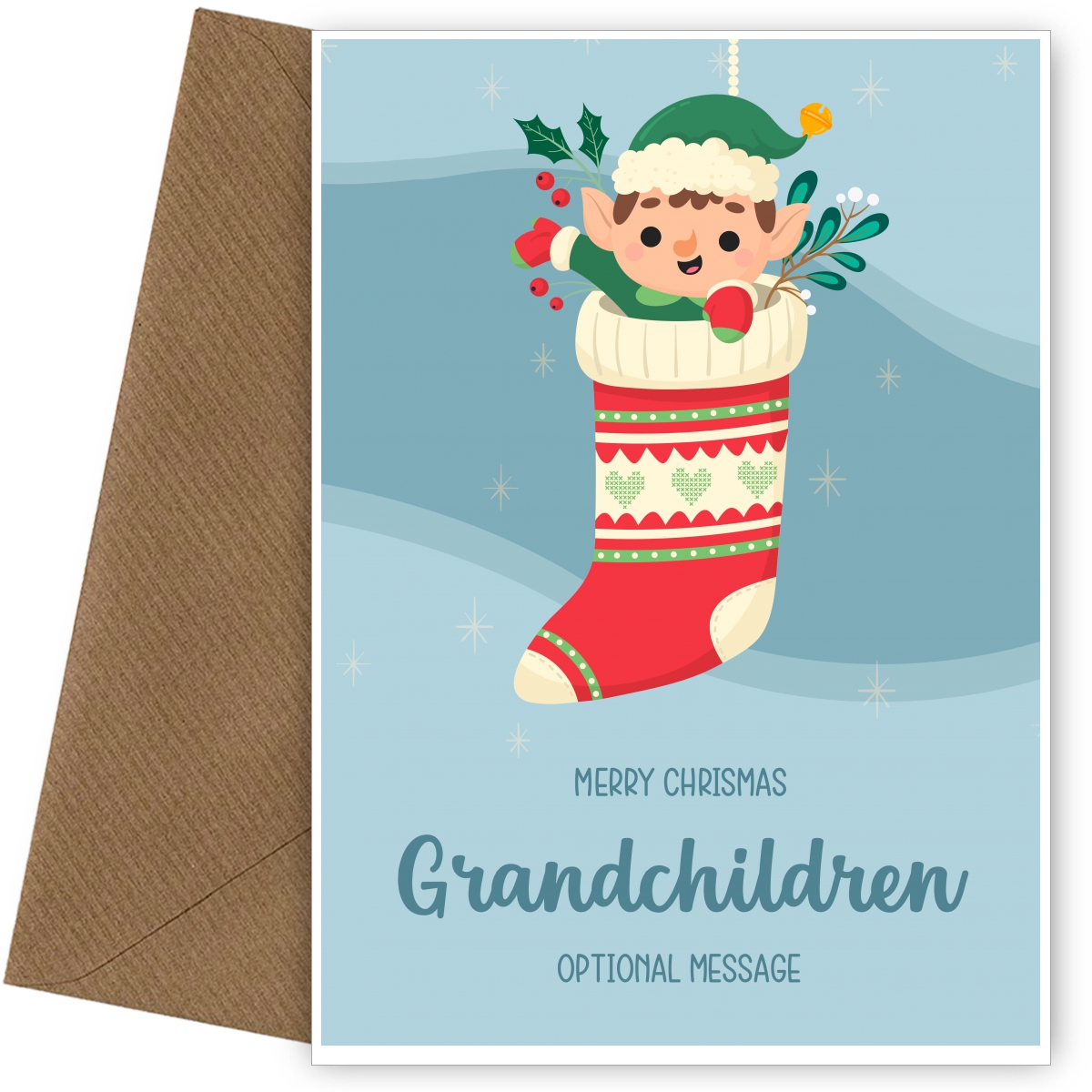 Merry Christmas Card for Grandchildren - Elf Stocking