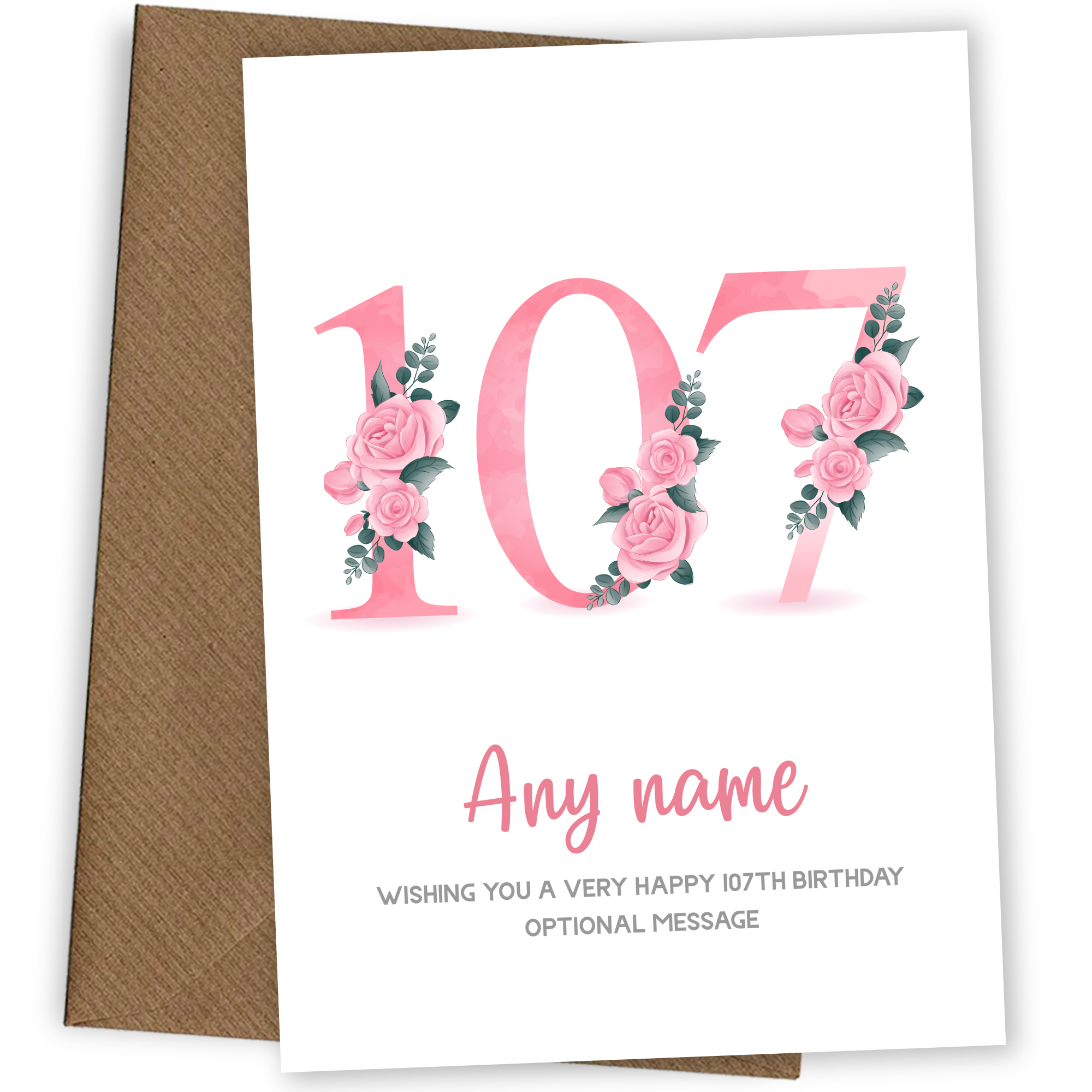 Personalised 107th Birthday Card for Women - Floral Greeting Cards