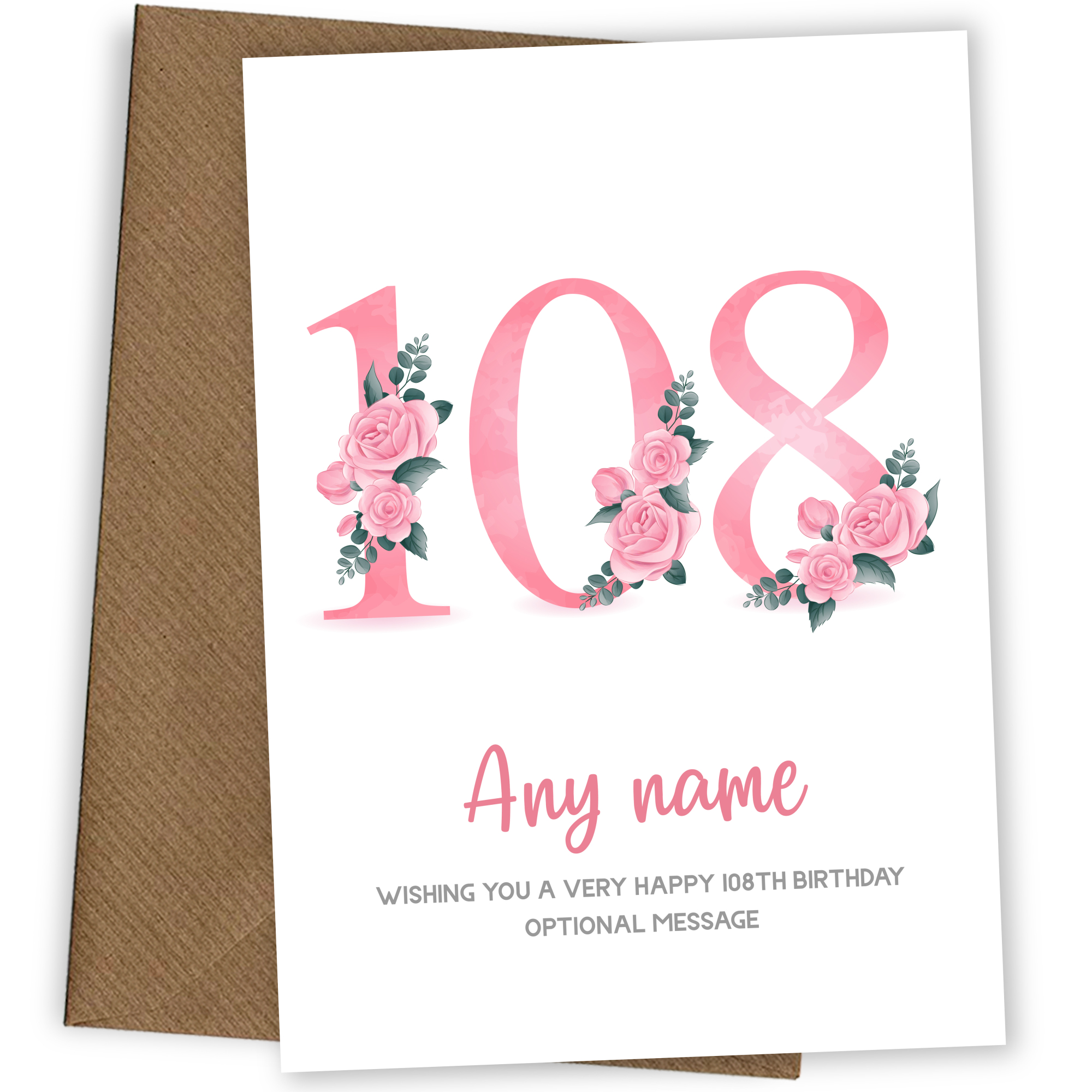Personalised 108th Birthday Card for Women - Floral Greeting Cards