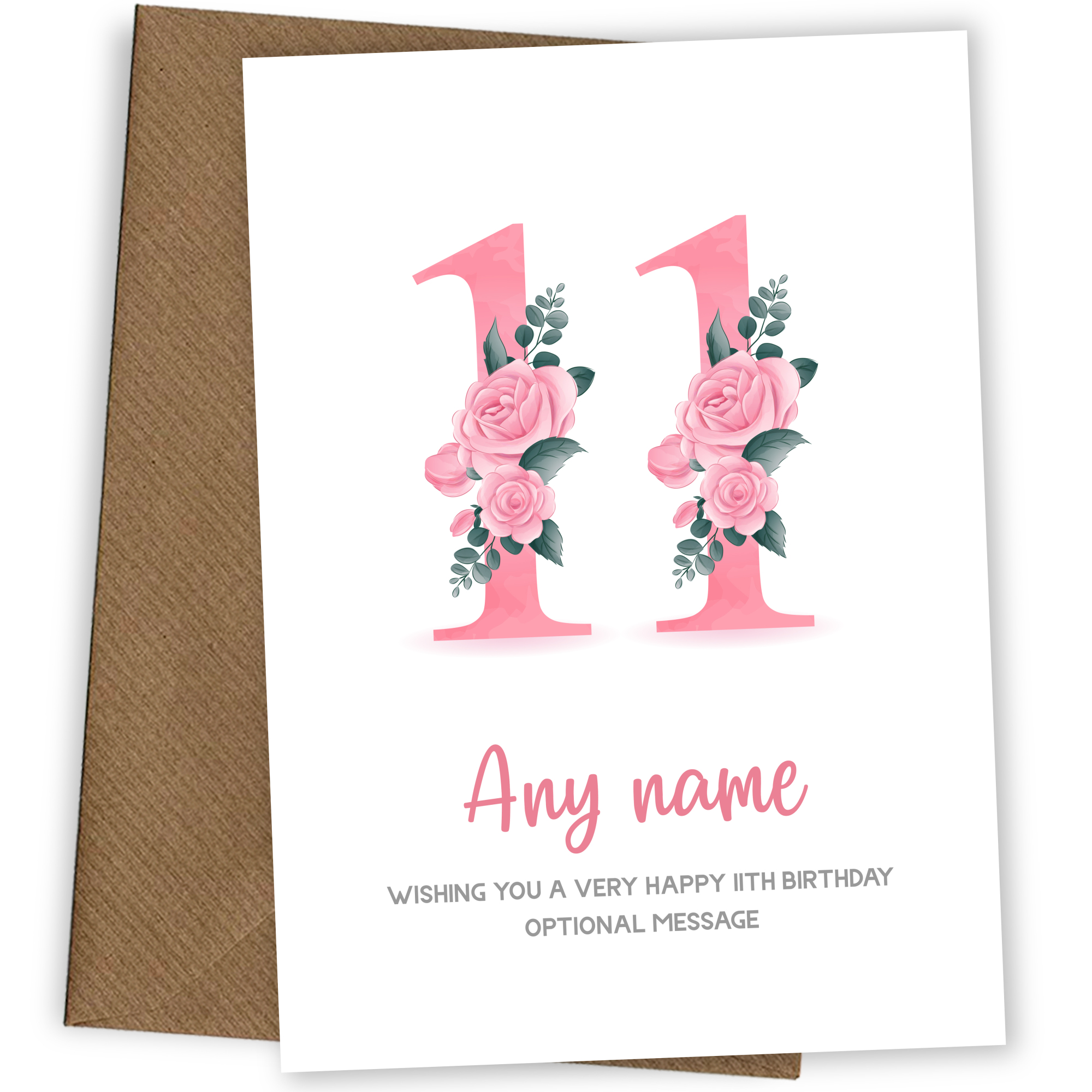 Personalised 11th Birthday Card for Girl - Floral Greeting Cards