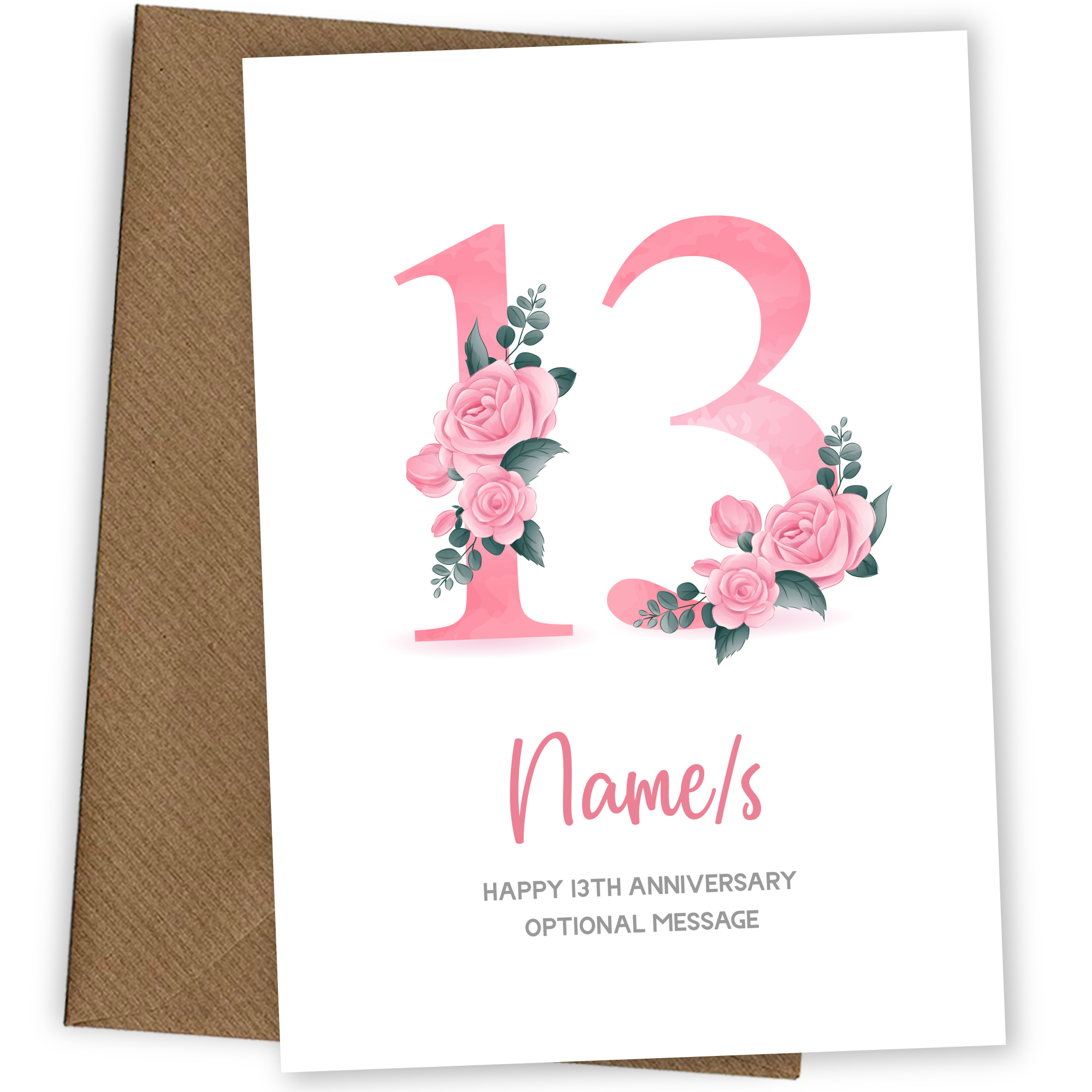 13th Anniversary Card for Wife Husband - Floral Number 13