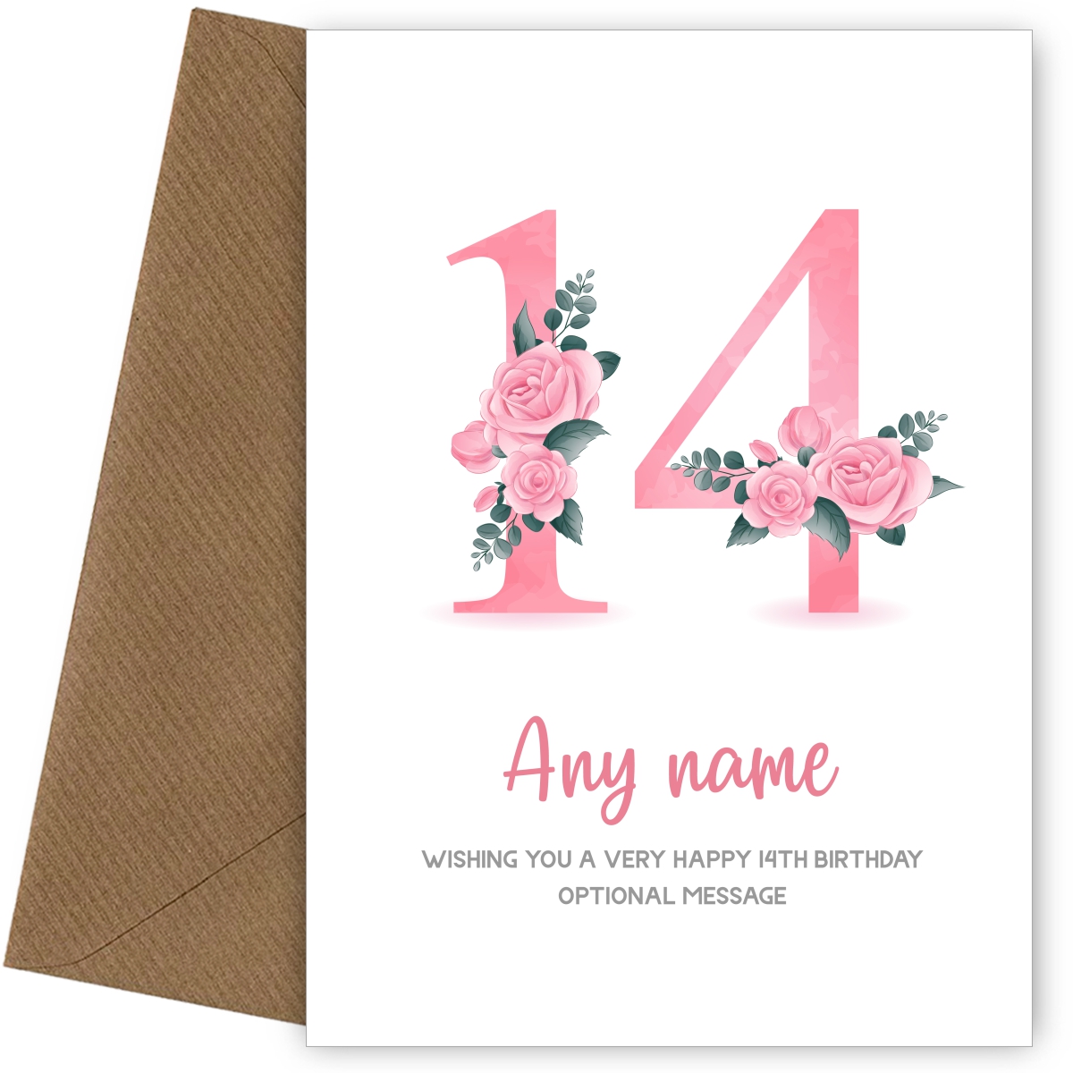 Personalised 14th Birthday Card for Girl - Floral Greeting Cards