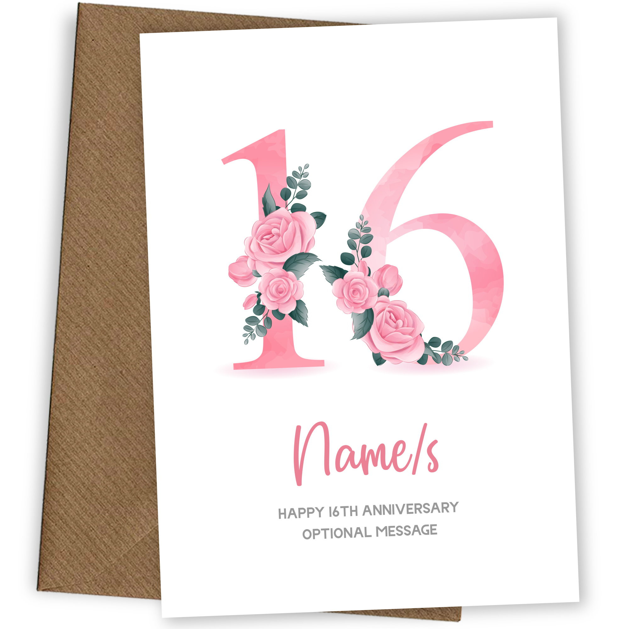 16th Anniversary Card for Wife Husband - Floral Number 16