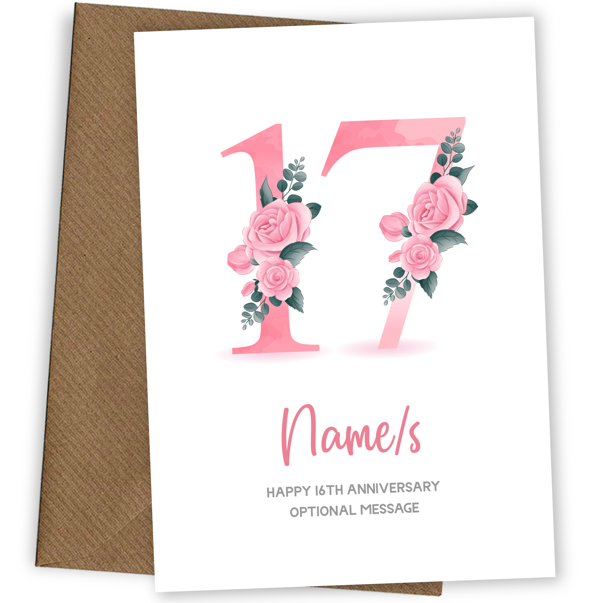 17th Anniversary Card for Wife Husband - Floral Number 17