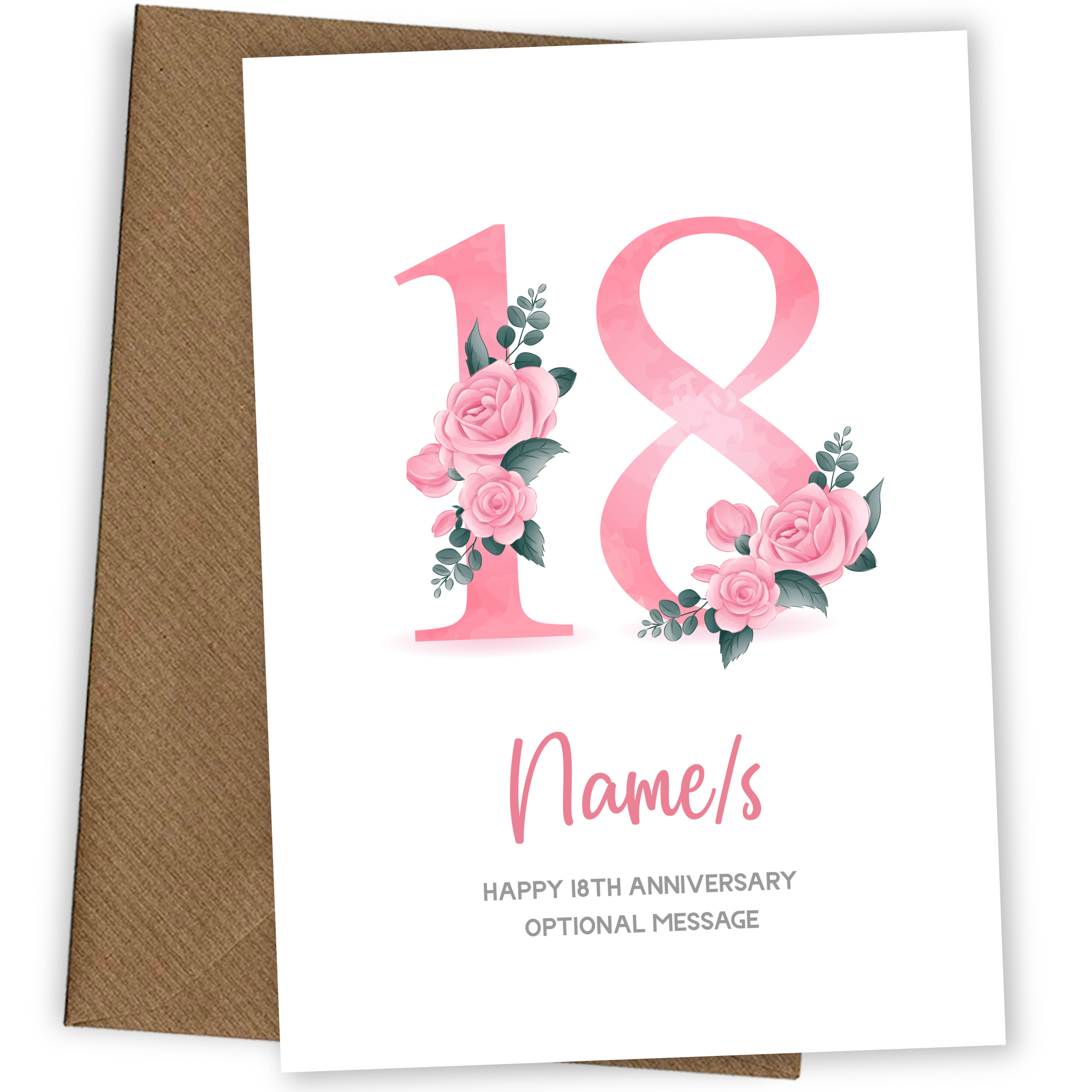 18th Anniversary Card for Wife Husband - Floral Number 18
