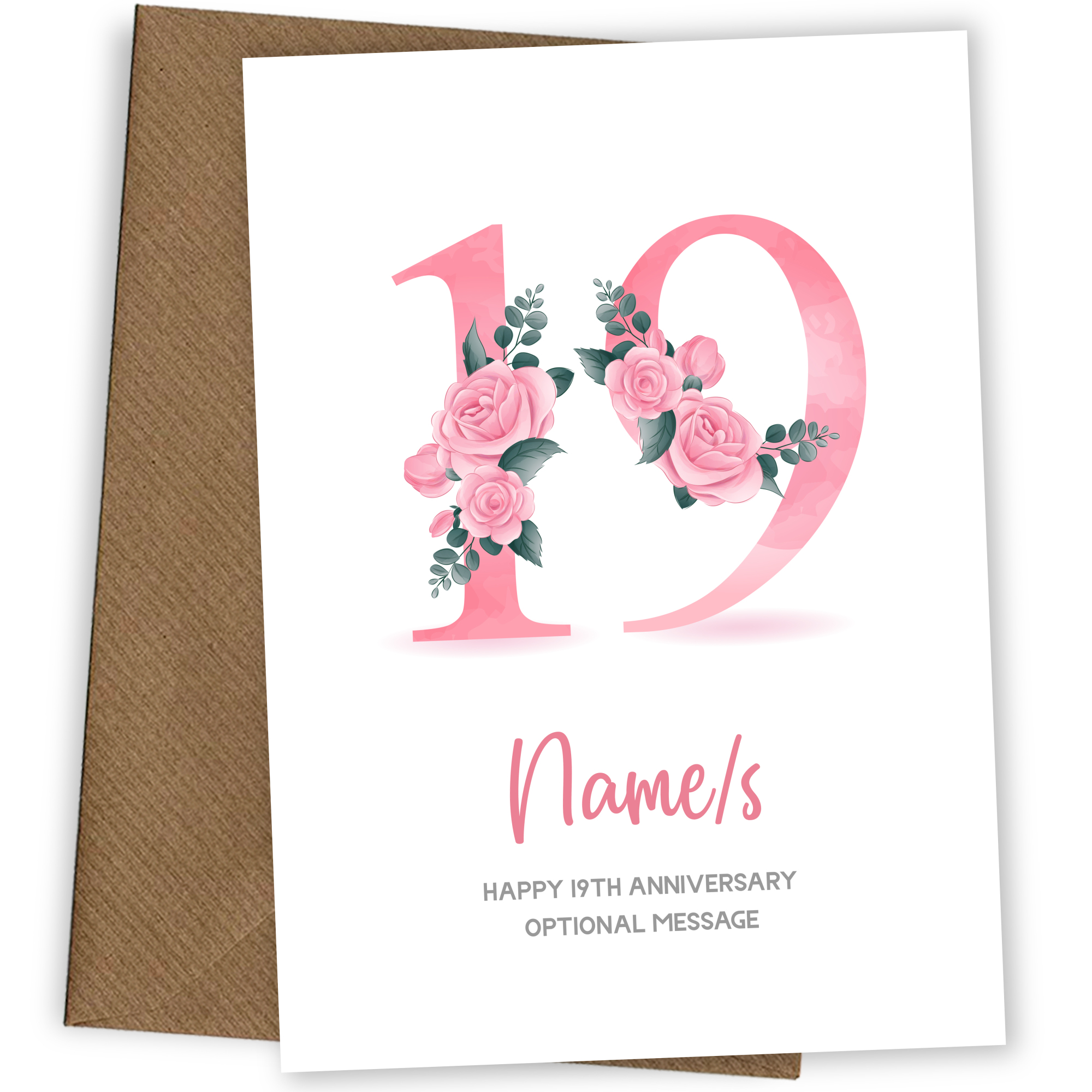 19th Anniversary Card for Wife Husband - Floral Number 19