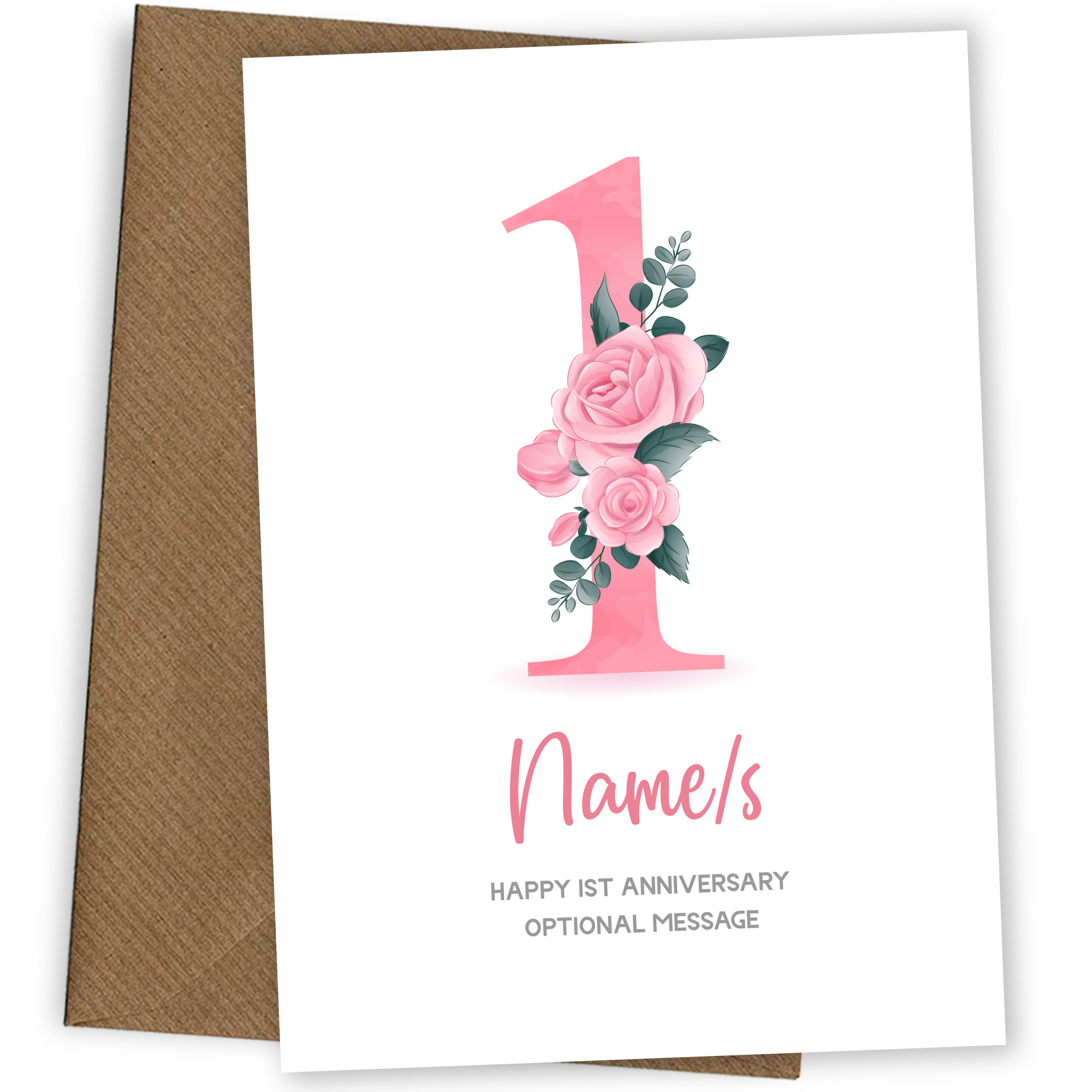 1st Anniversary Card for Wife Husband - Floral Number 1