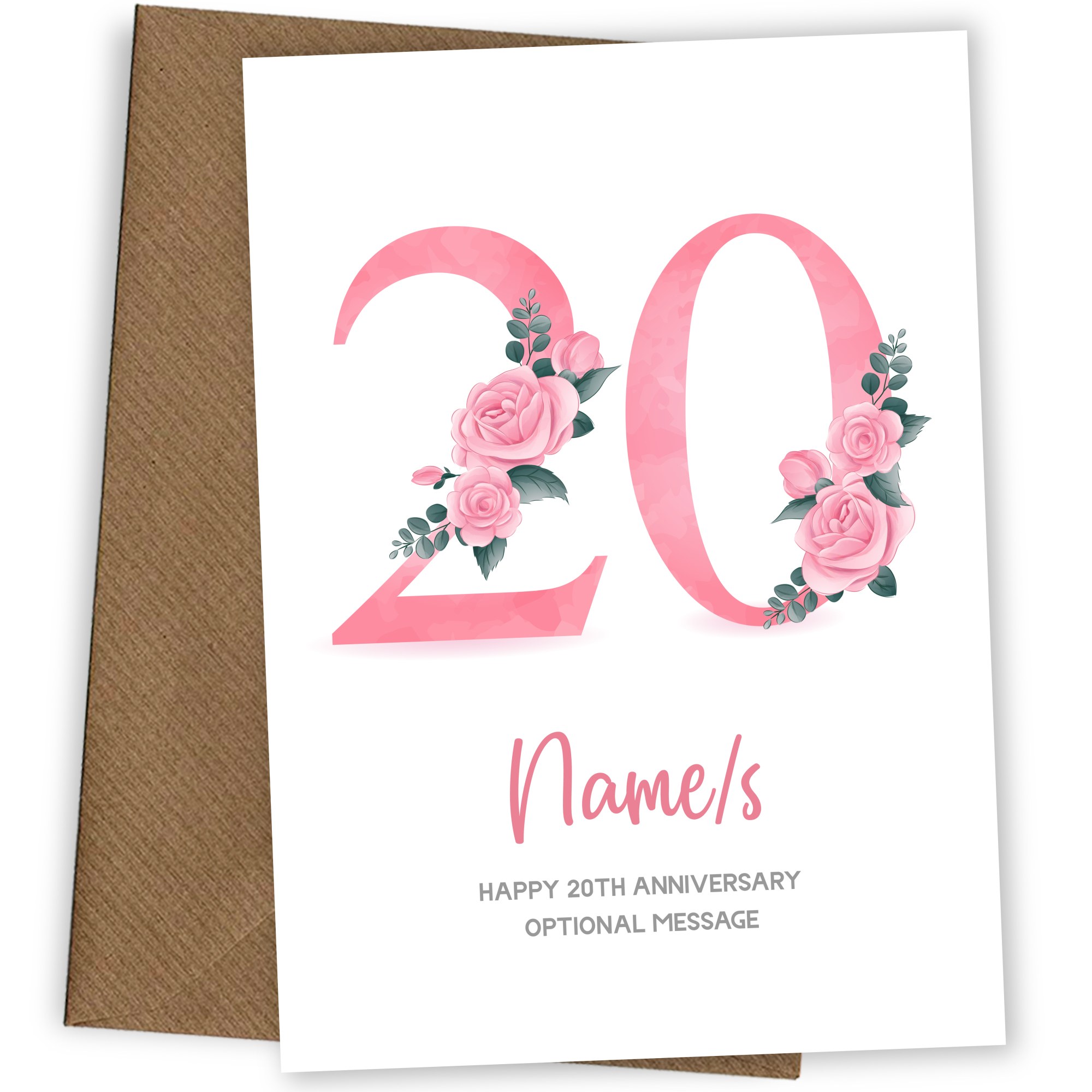 20th Anniversary Card for Wife Husband - Floral Number 20