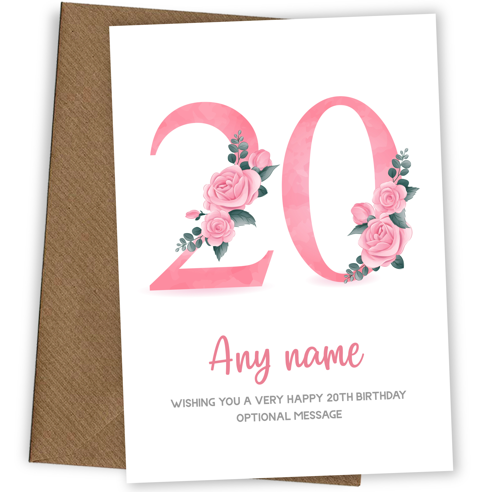 Personalised 20th Birthday Card for Women - Floral Greeting Cards