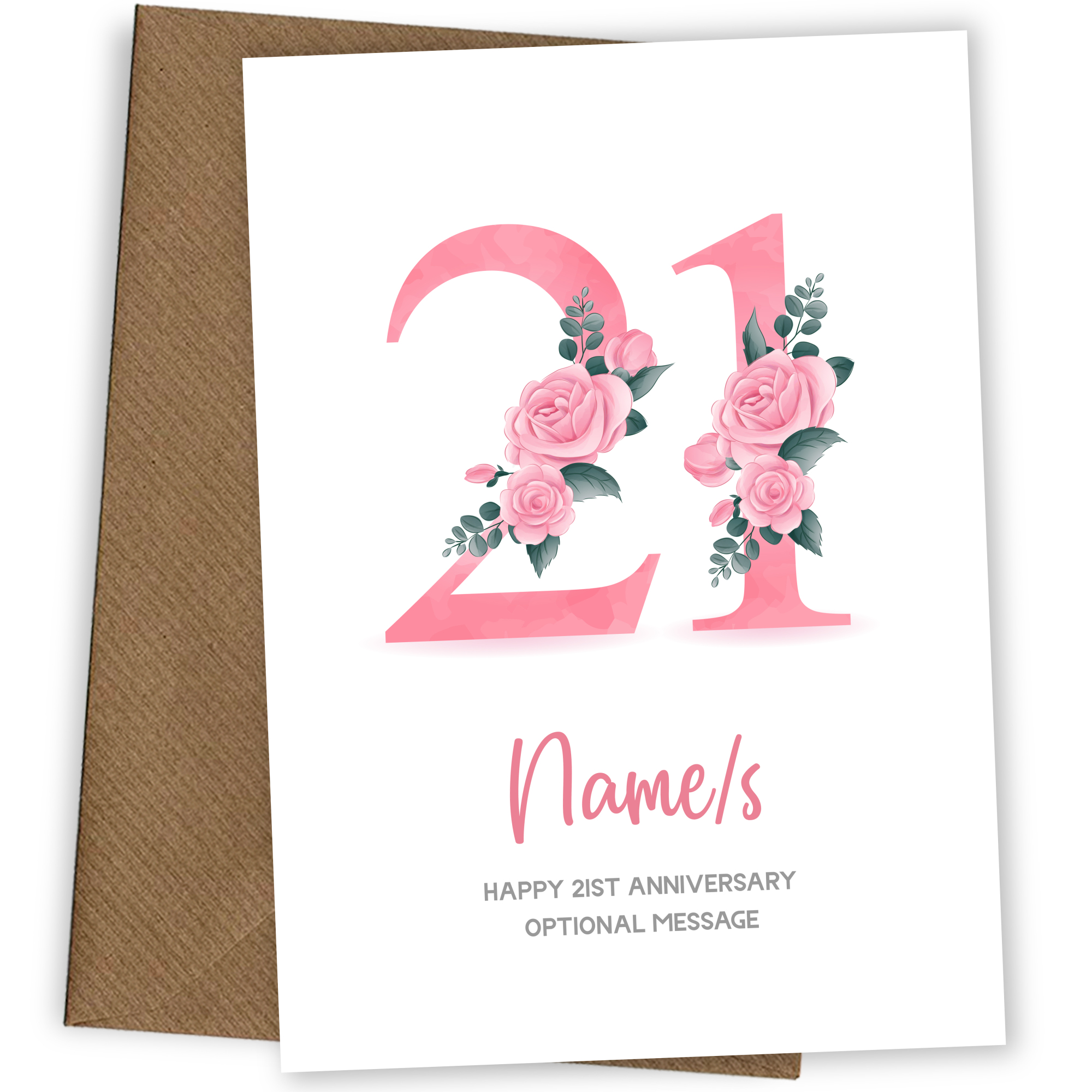 21st Anniversary Card for Wife Husband - Floral Number 21