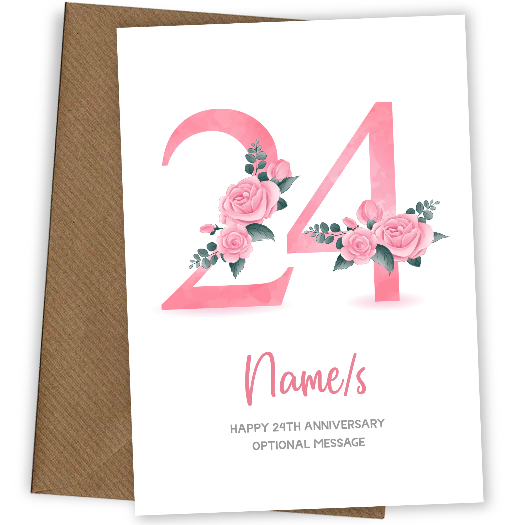 24th Anniversary Card for Wife Husband - Floral Number 24