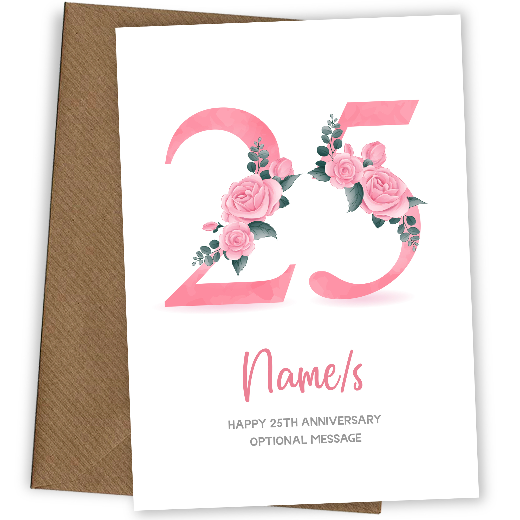 25th Anniversary Card for Wife Husband - Floral Number 25
