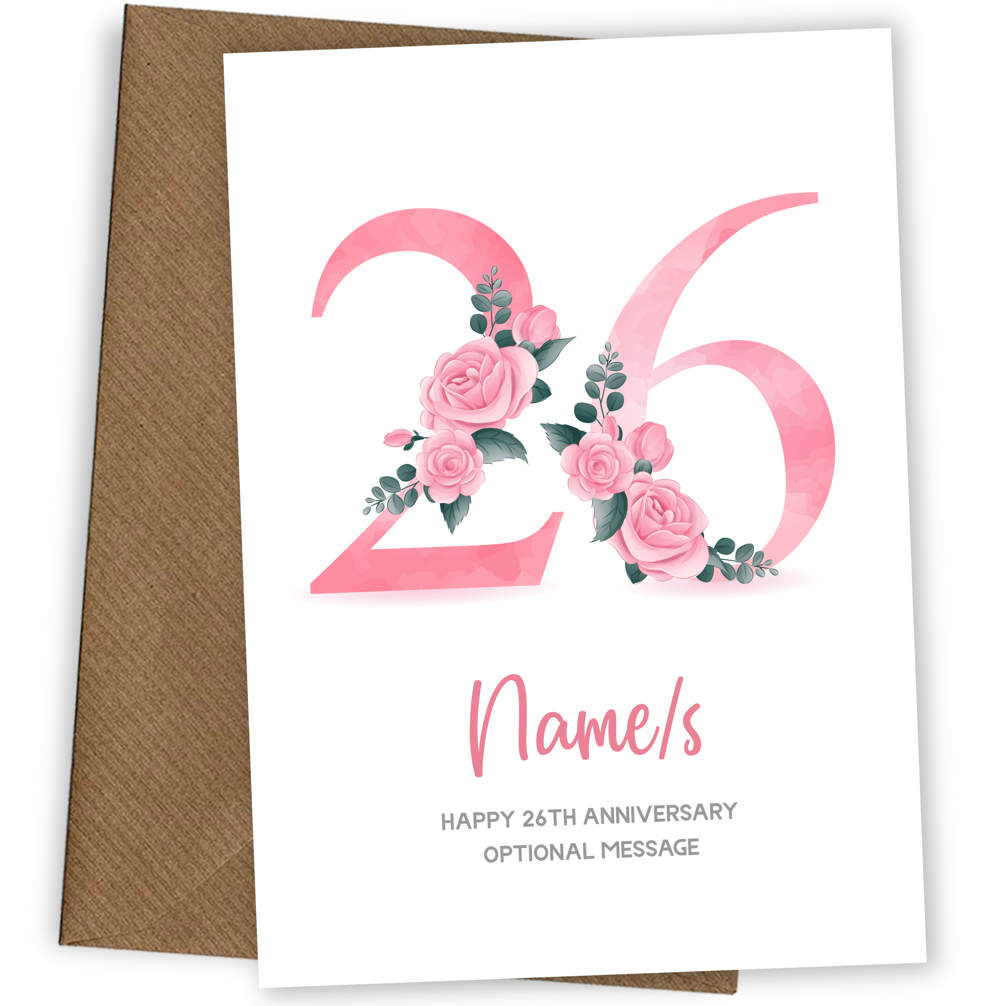 26th Anniversary Card for Wife Husband - Floral Number 26