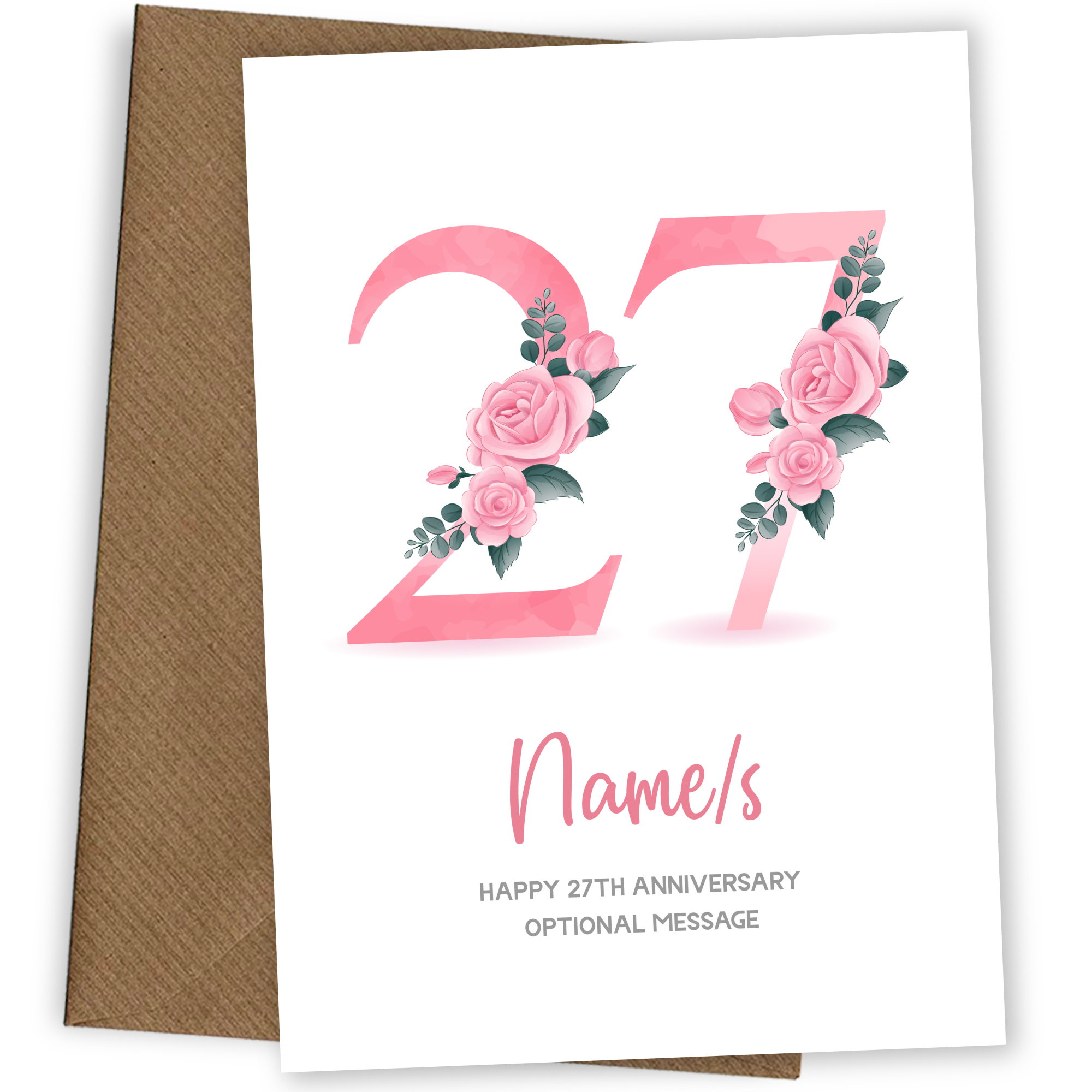 27th Anniversary Card for Wife Husband - Floral Number 27