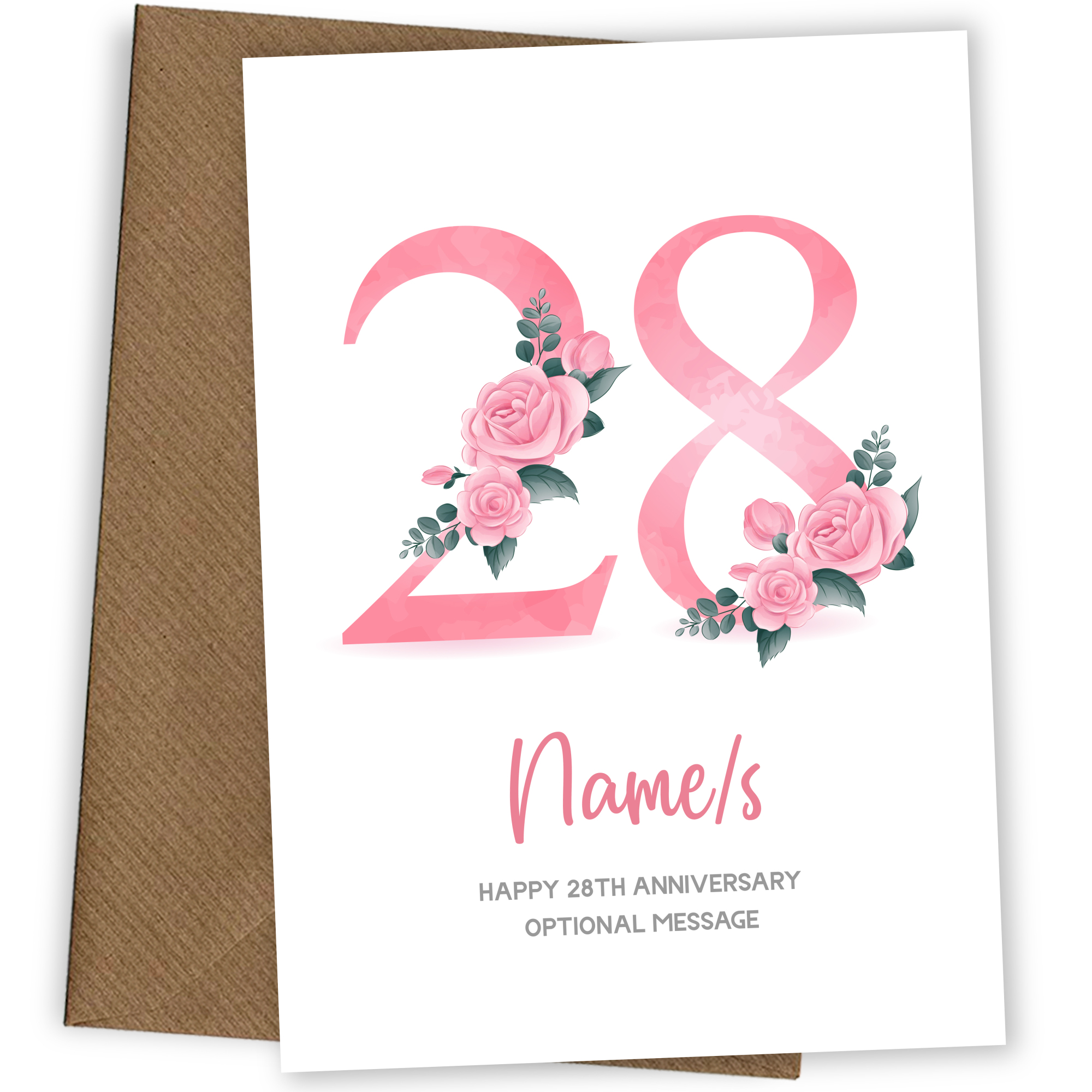 28th Anniversary Card for Wife Husband - Floral Number 28