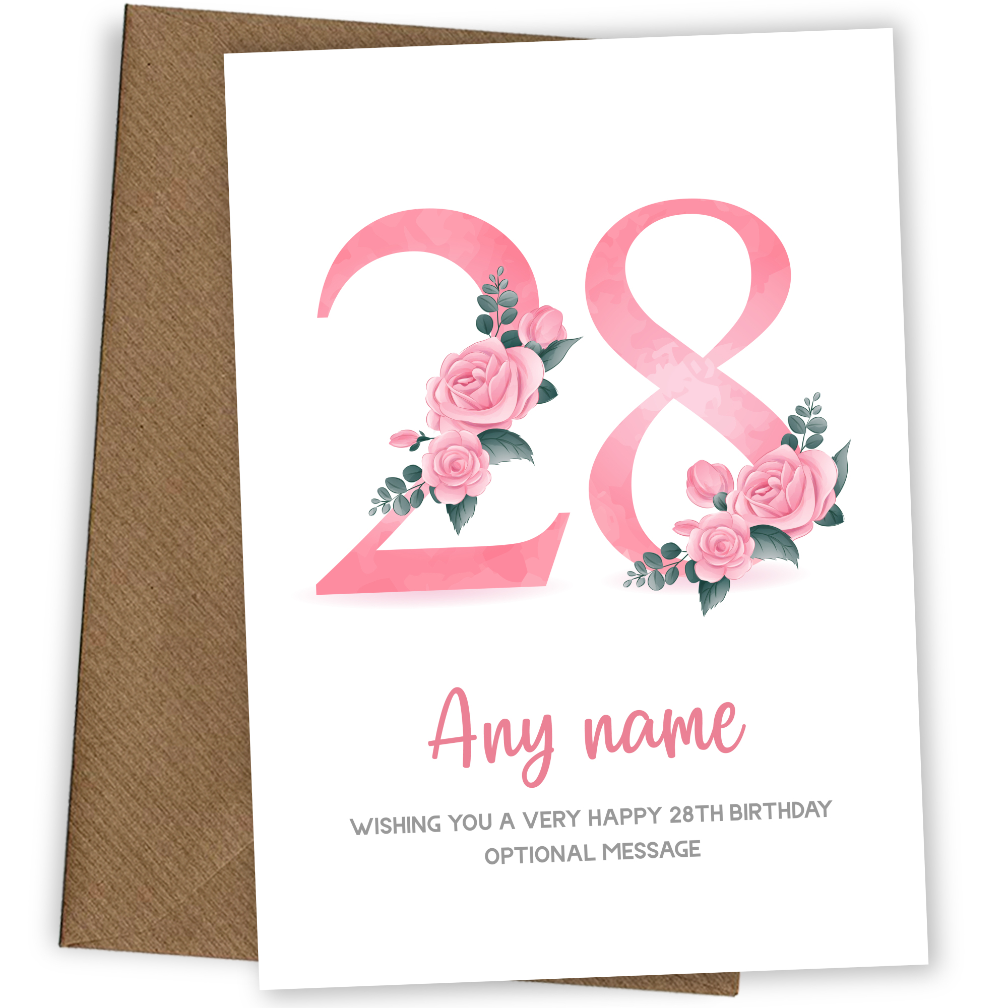 Personalised 28th Birthday Card for Women - Floral Greeting Cards