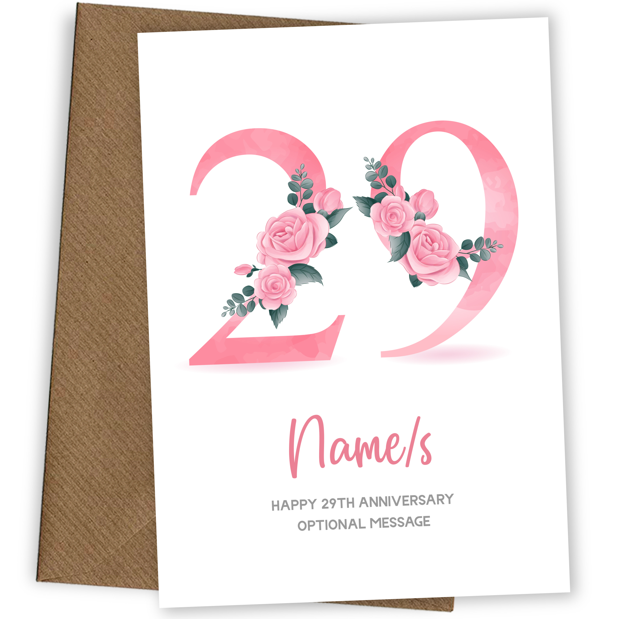 29th Anniversary Card for Wife Husband - Floral Number 29