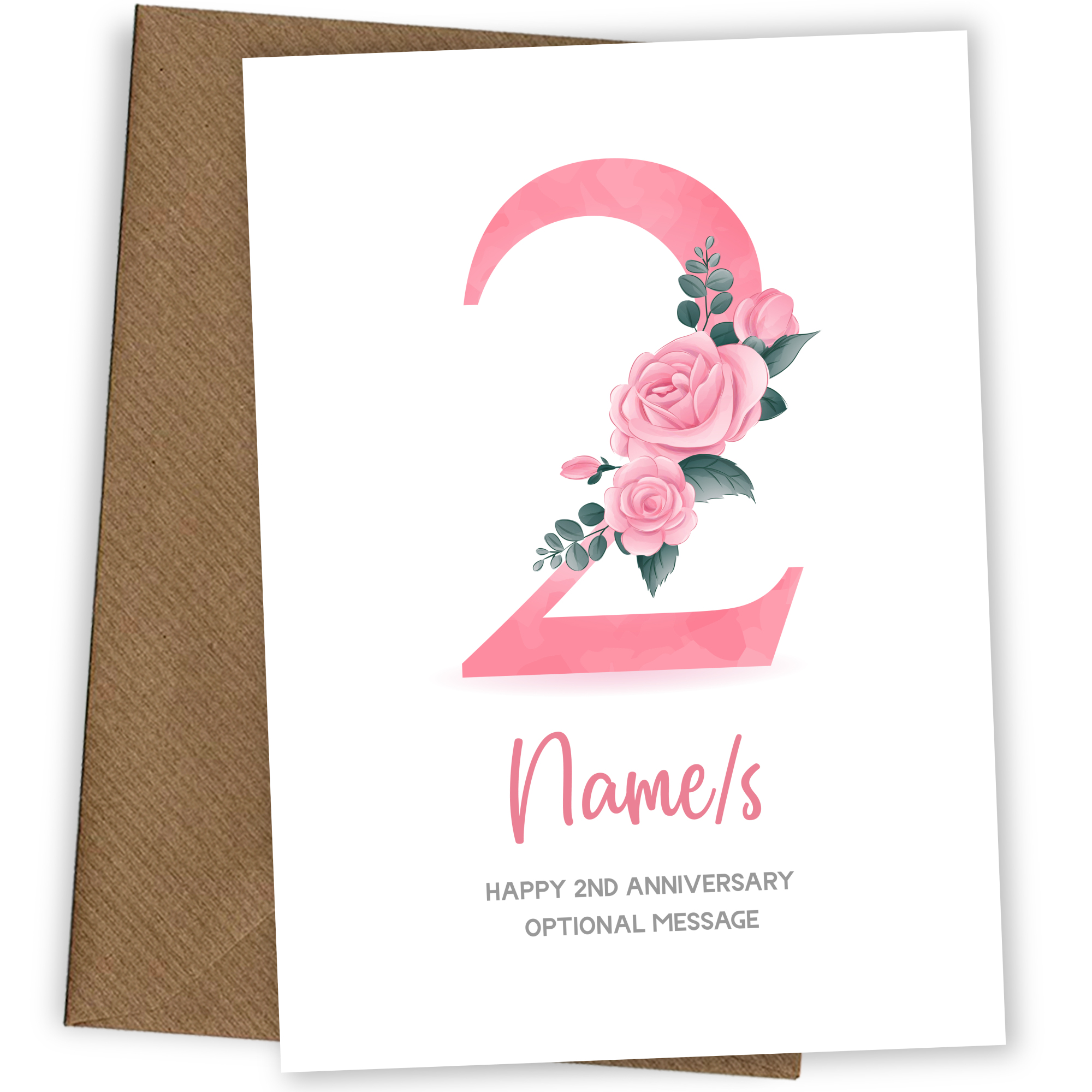 2nd Anniversary Card for Wife Husband - Floral Number 2