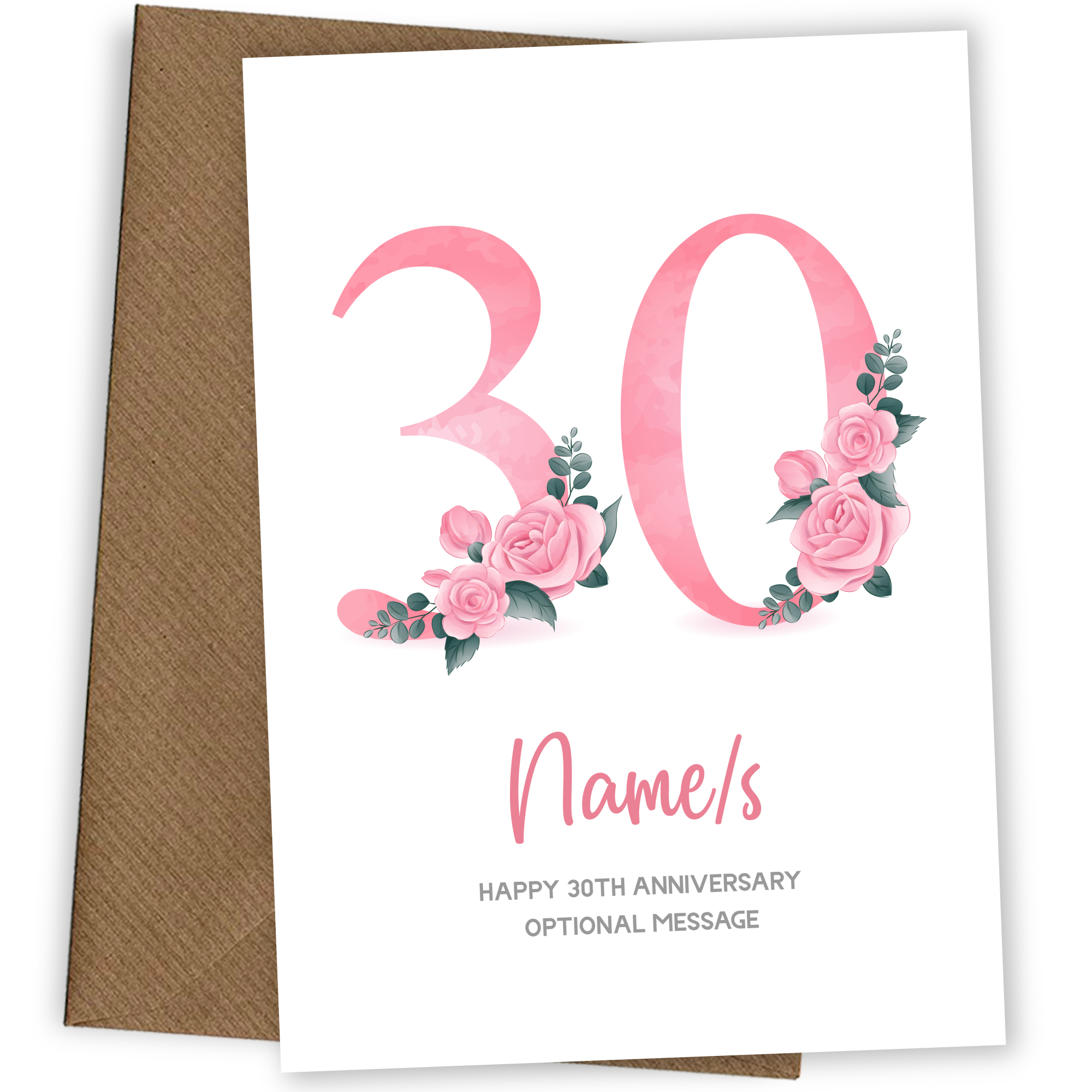30th Anniversary Card for Wife Husband - Floral Number 30