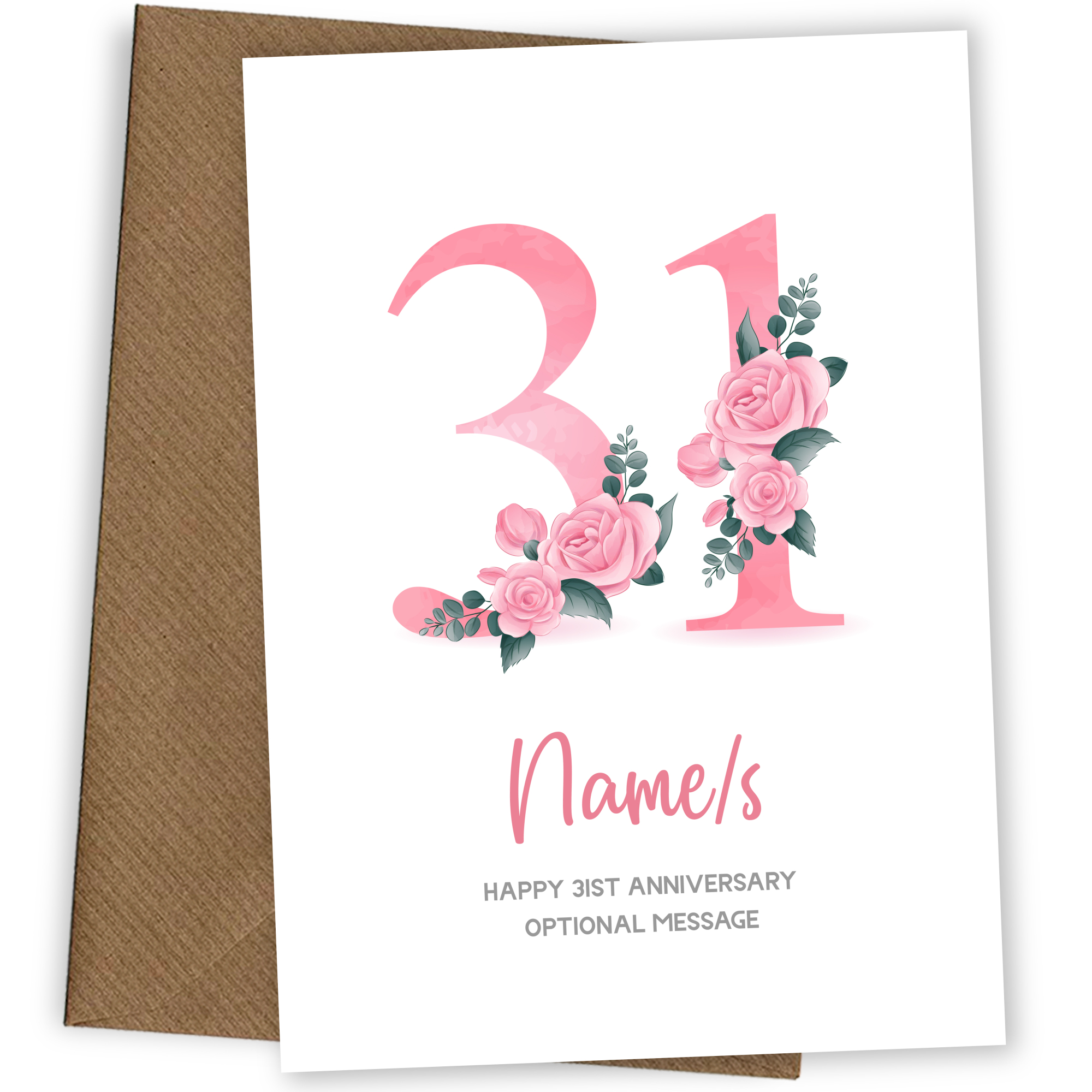 31st Anniversary Card for Wife Husband - Floral Number 31