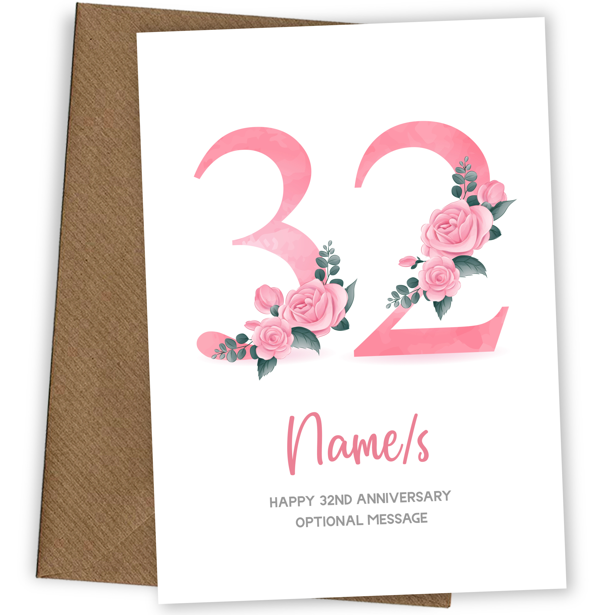 32nd Anniversary Card for Wife Husband - Floral Number 32
