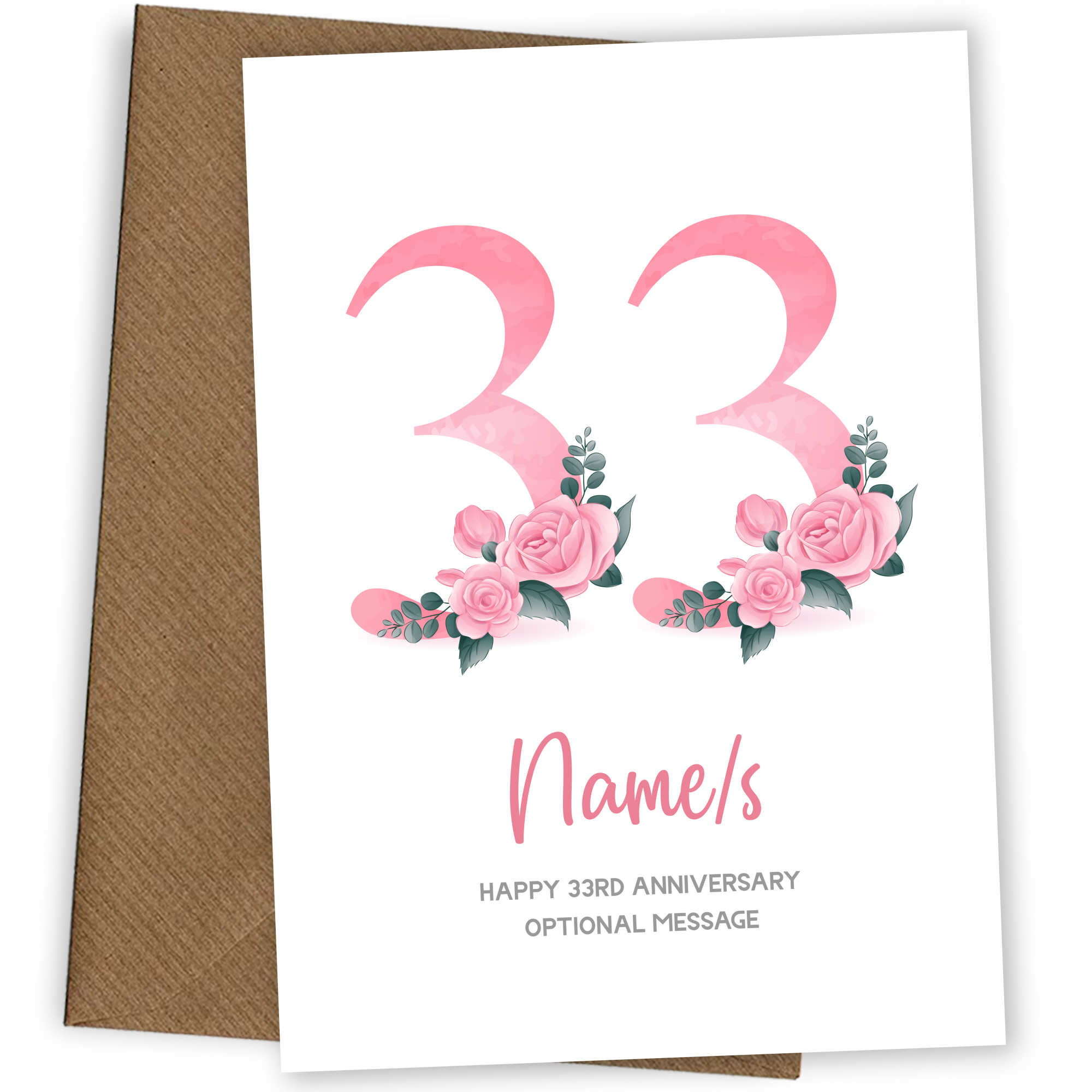 33rd Anniversary Card for Wife Husband - Floral Number 33