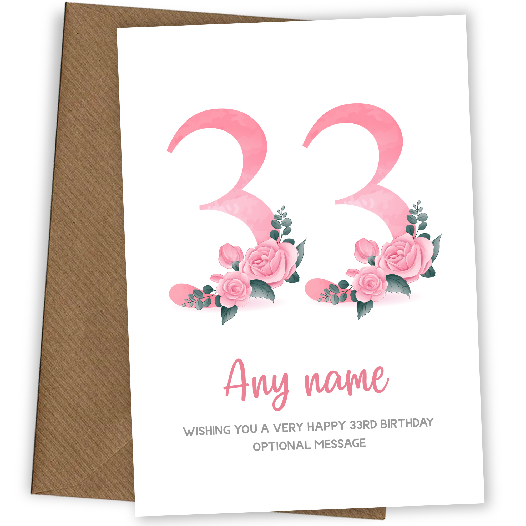 Personalised 33rd Birthday Card for Women - Floral Greeting Cards