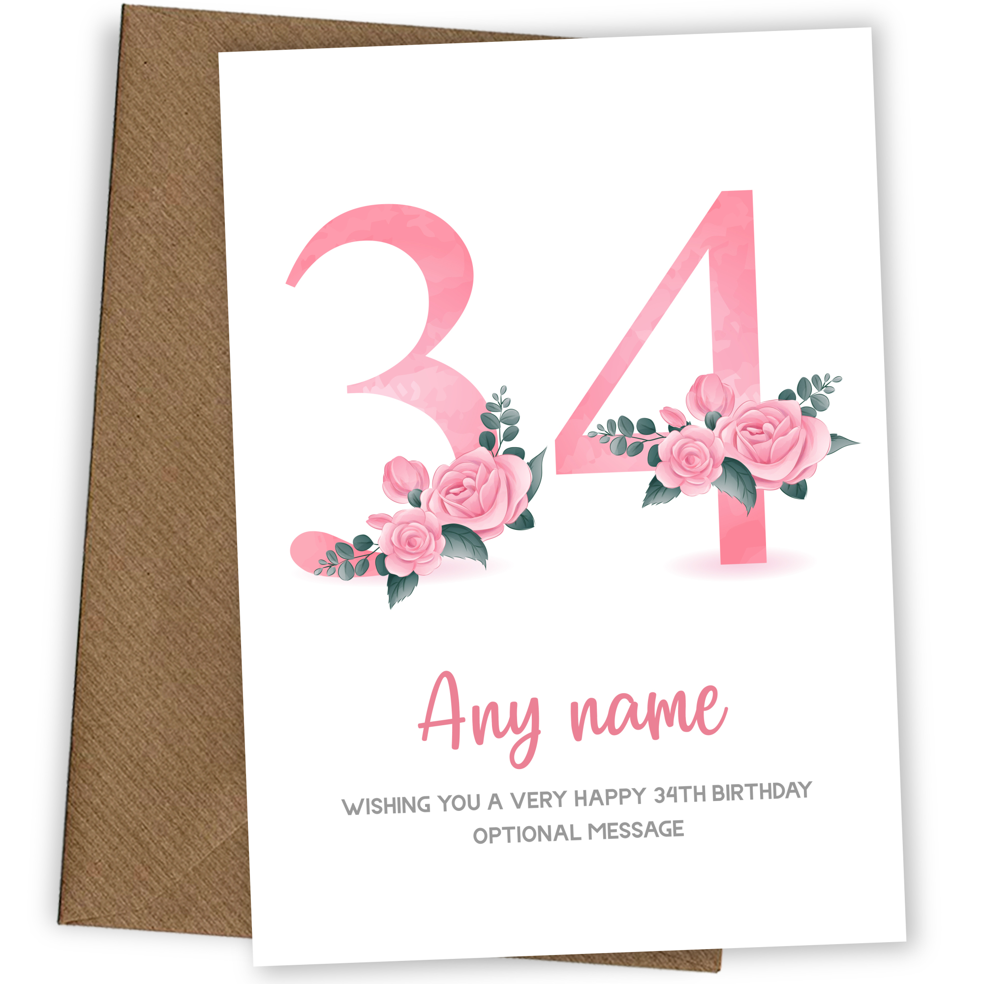 Personalised 34th Birthday Card for Women - Floral Greeting Cards