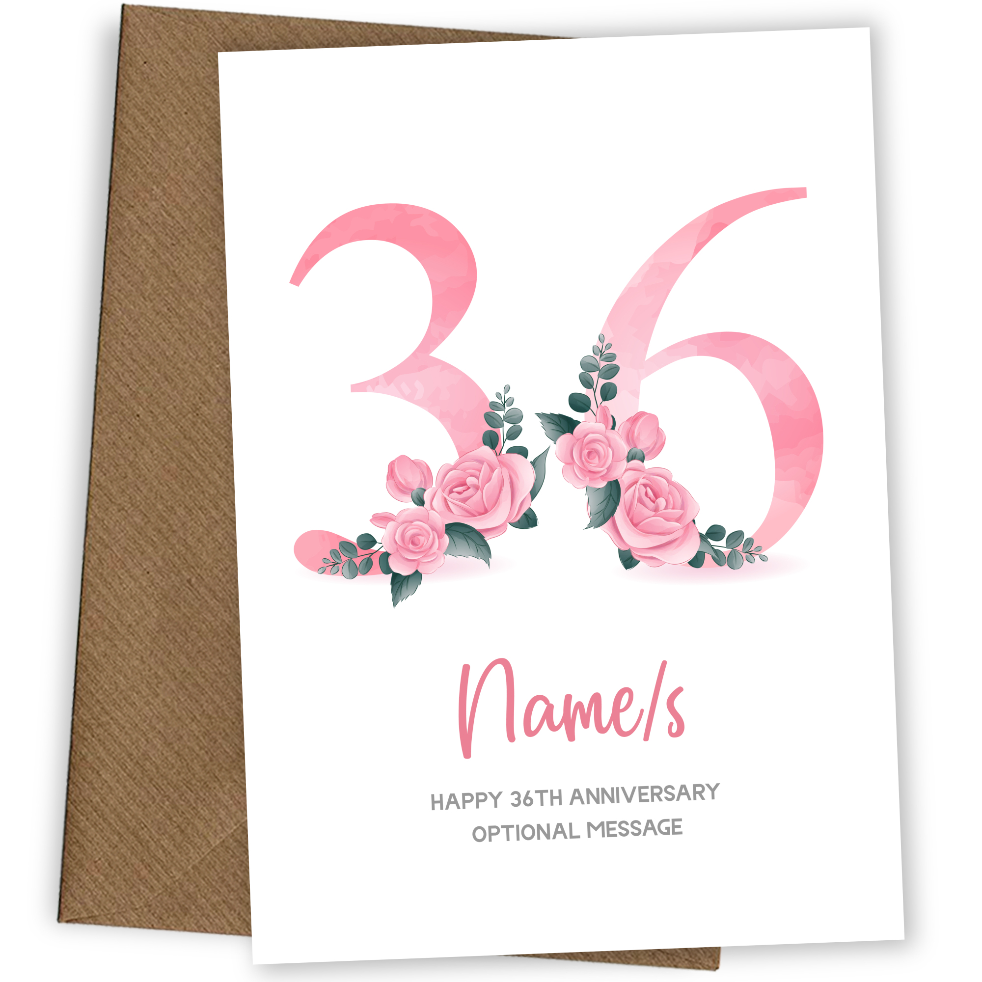 36th Anniversary Card for Wife Husband - Floral Number 36