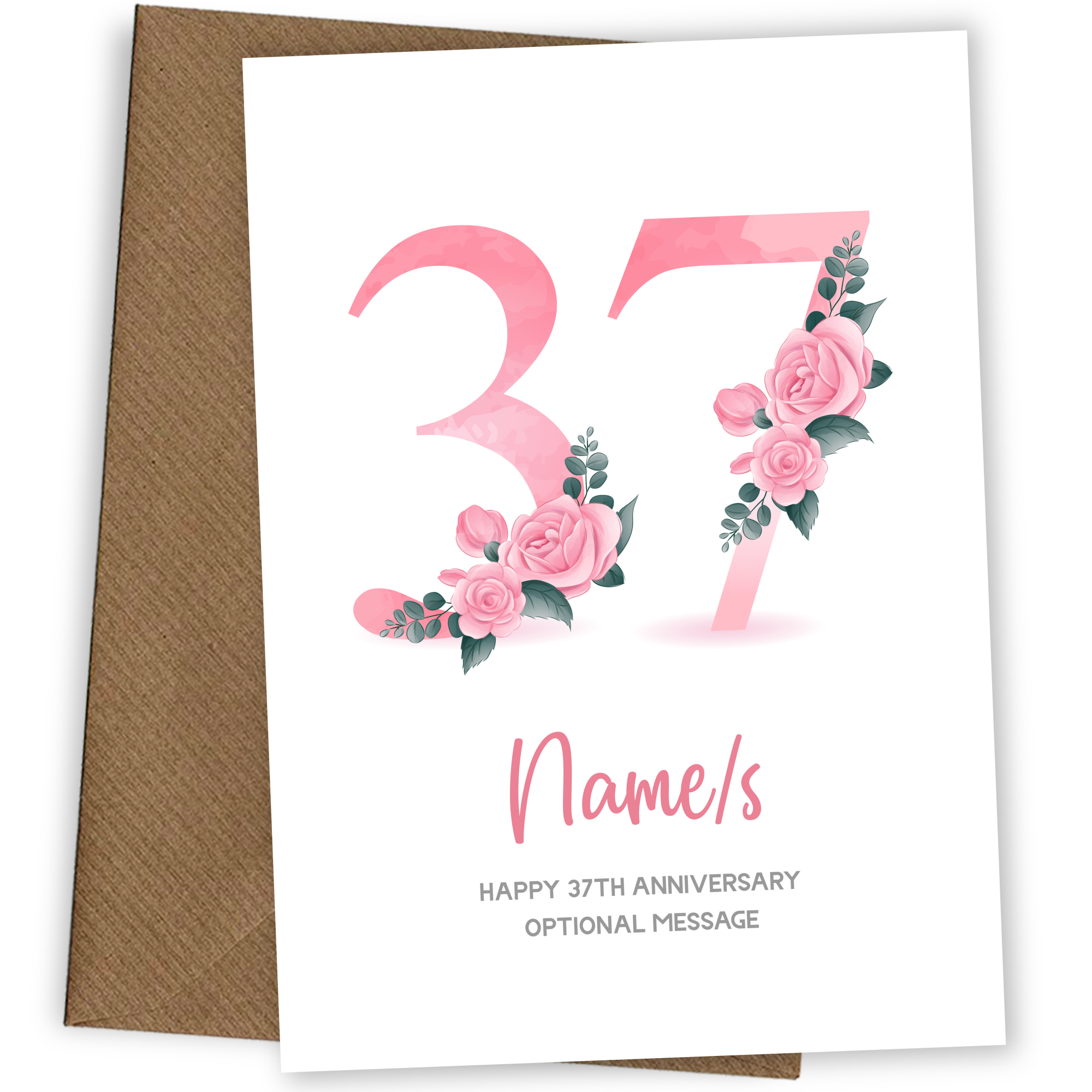 37th Anniversary Card for Wife Husband - Floral Number 37