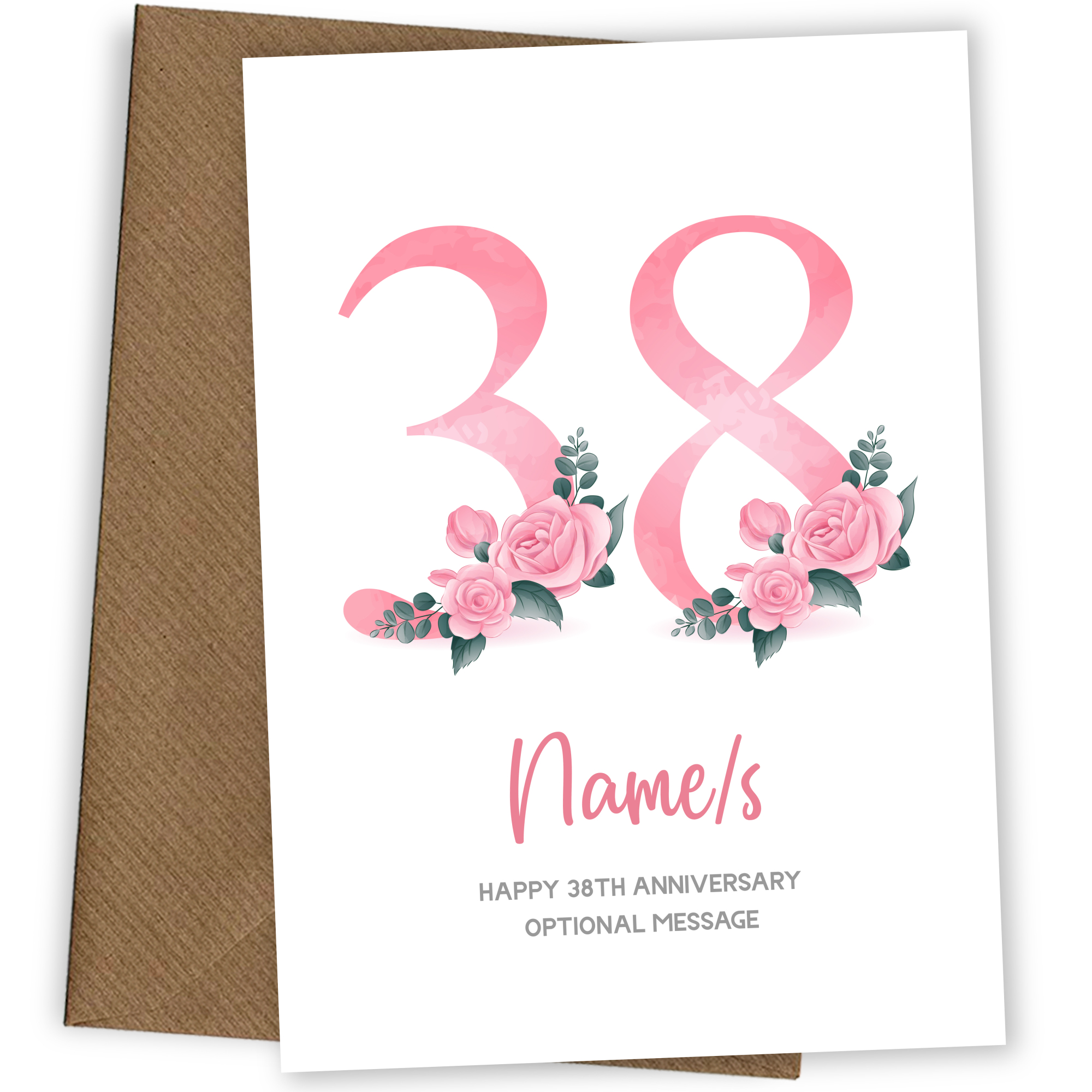 38th Anniversary Card for Wife Husband - Floral Number 38