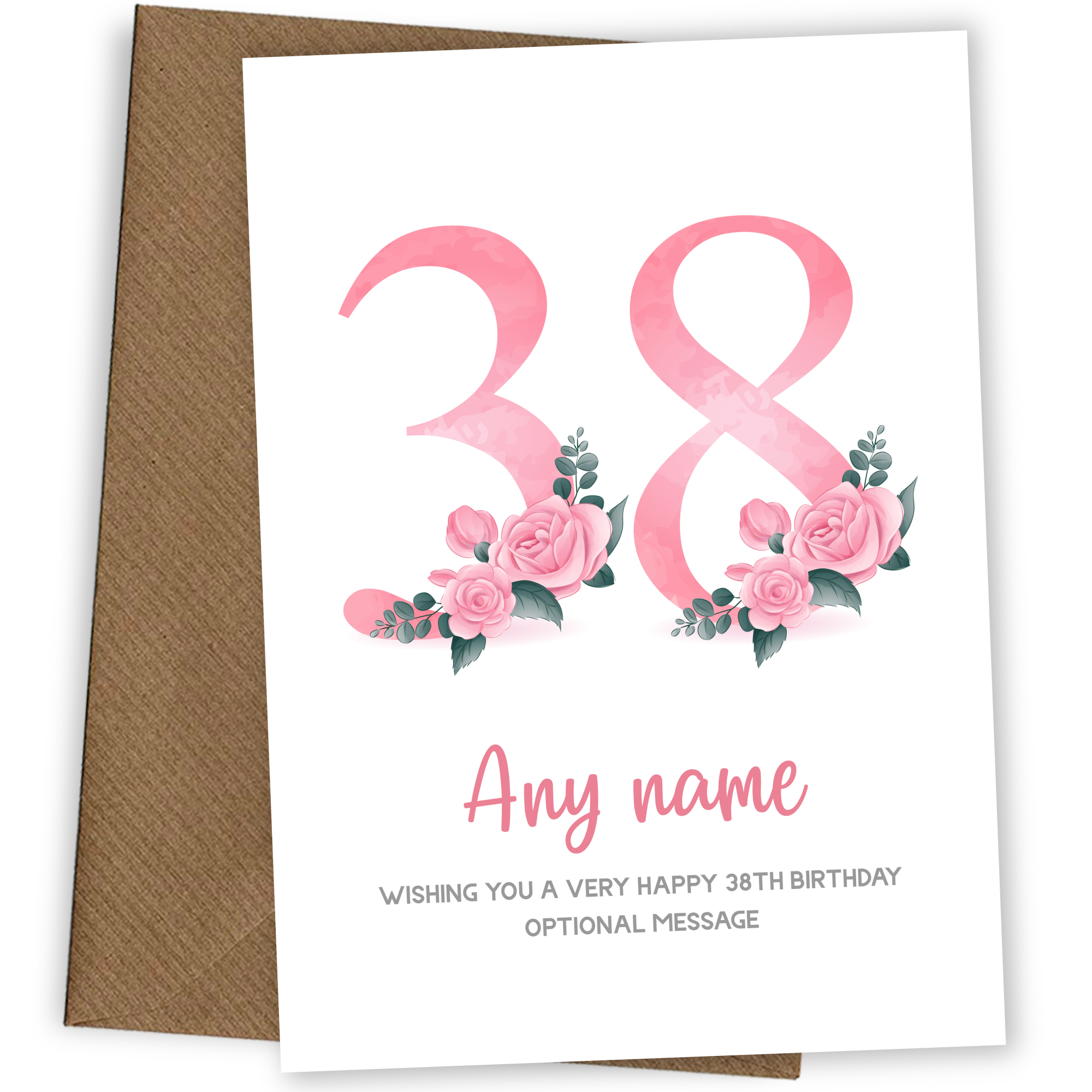 Personalised 38th Birthday Card for Women - Floral Greeting Cards