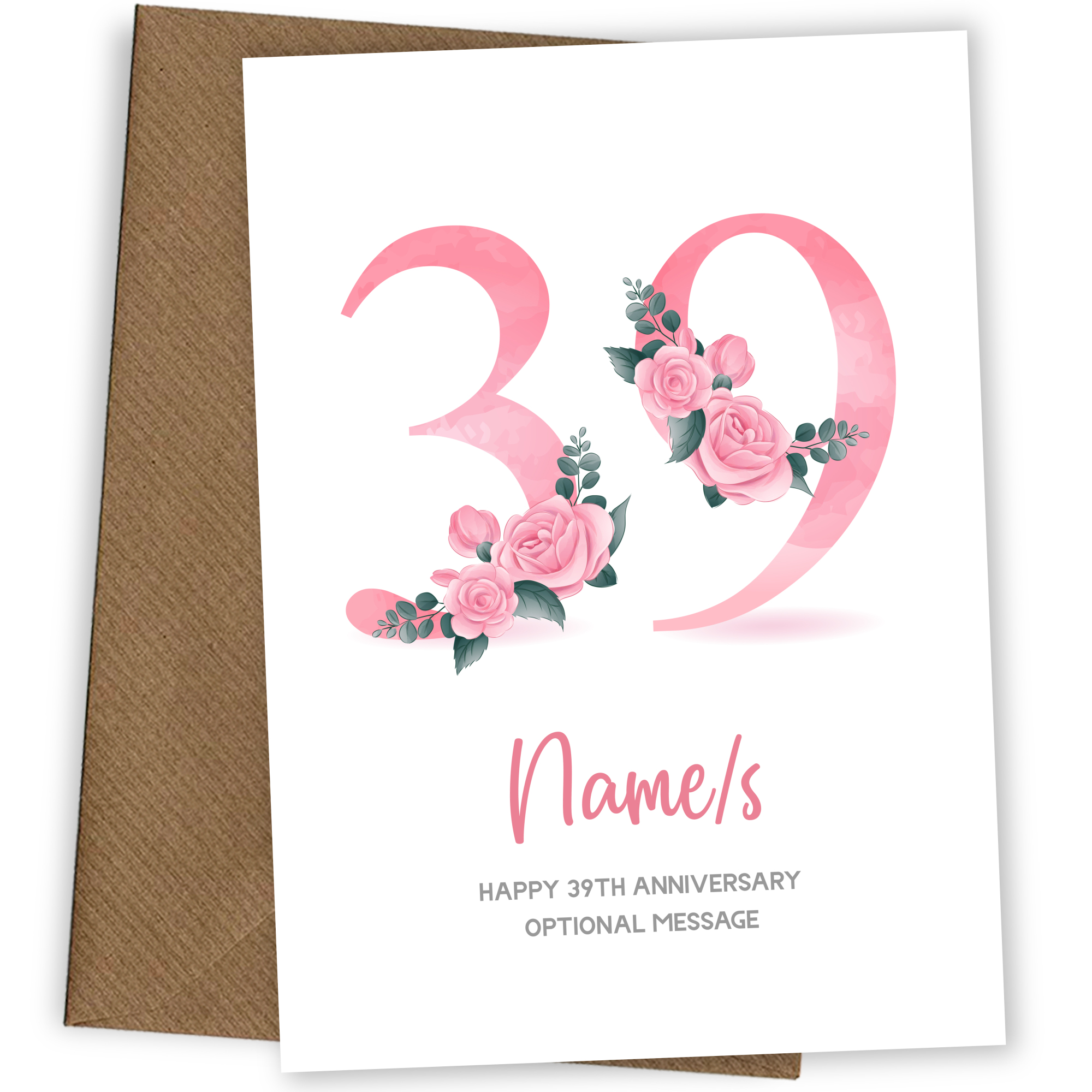 39th Anniversary Card for Wife Husband - Floral Number 39