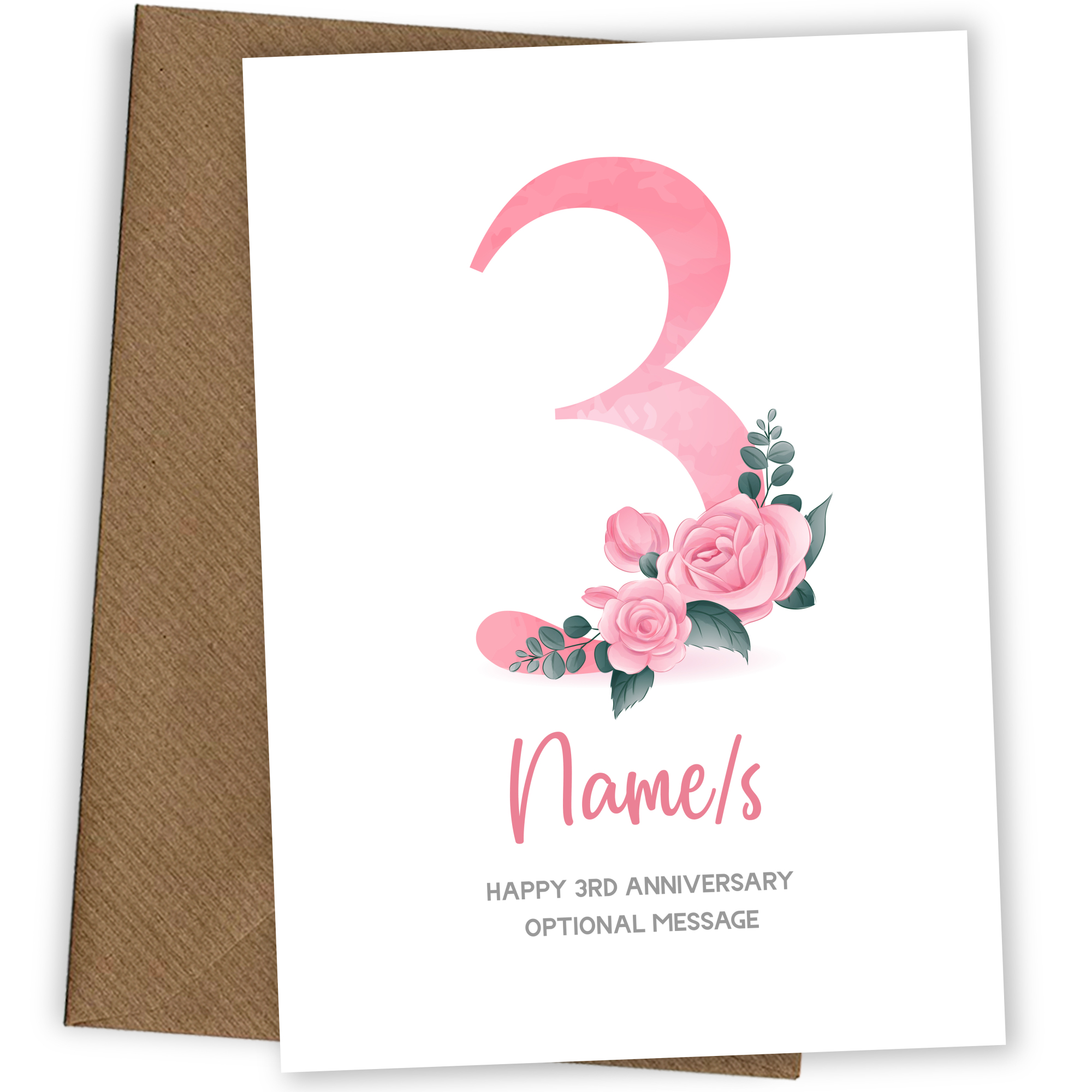 3rd Anniversary Card for Wife Husband - Floral Number 3
