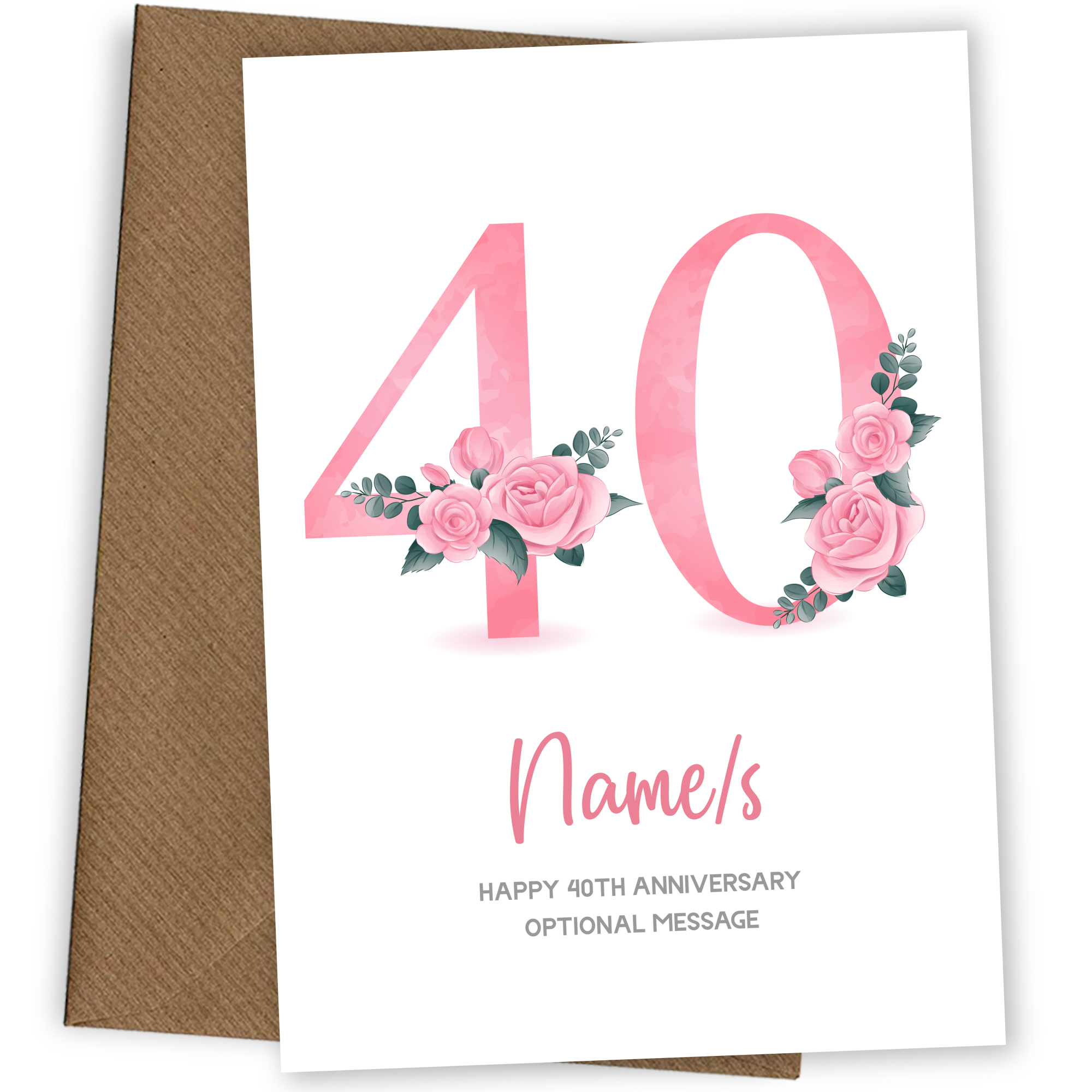 40th Anniversary Card for Wife Husband - Floral Number 40