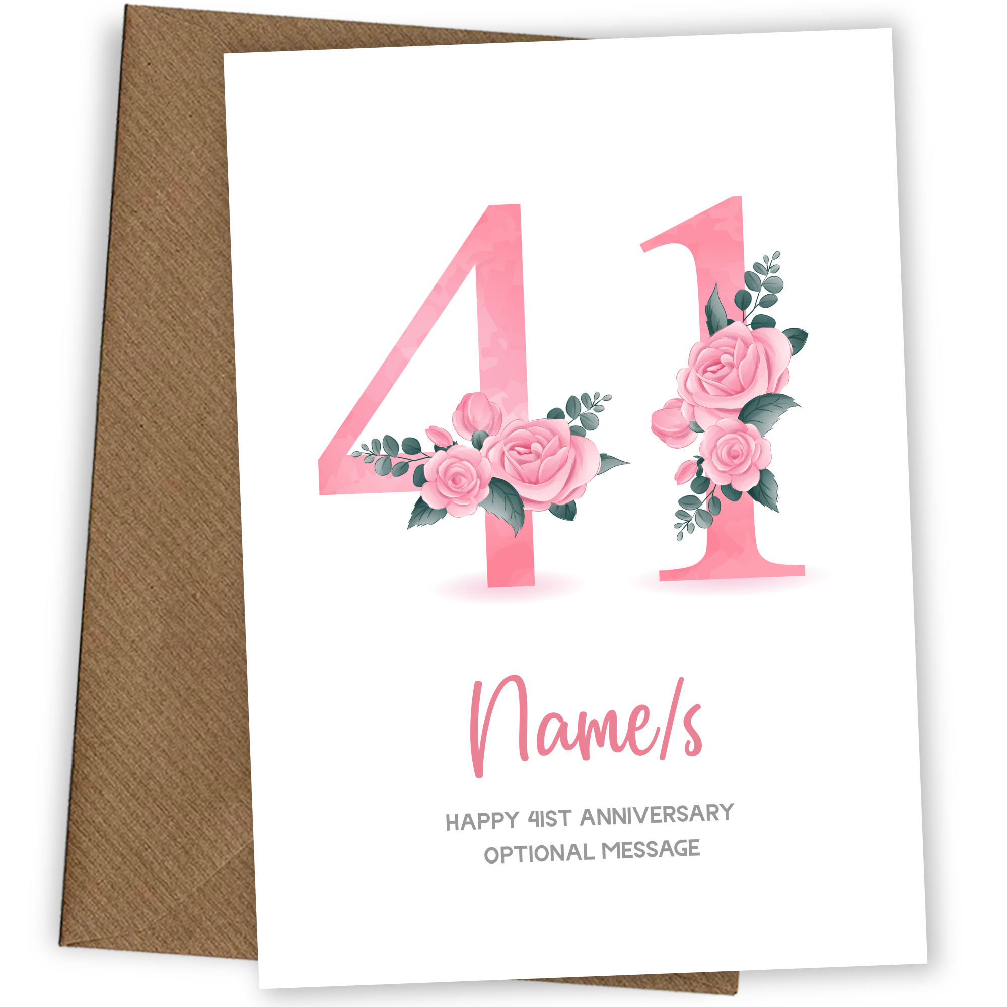 41st Anniversary Card for Wife Husband - Floral Number 41