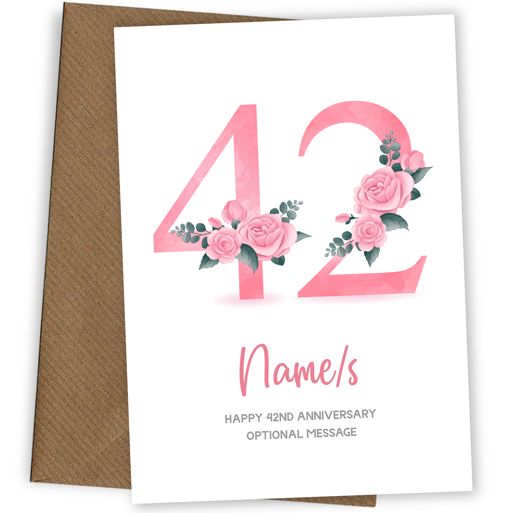 42nd Anniversary Card for Wife Husband - Floral Number 42